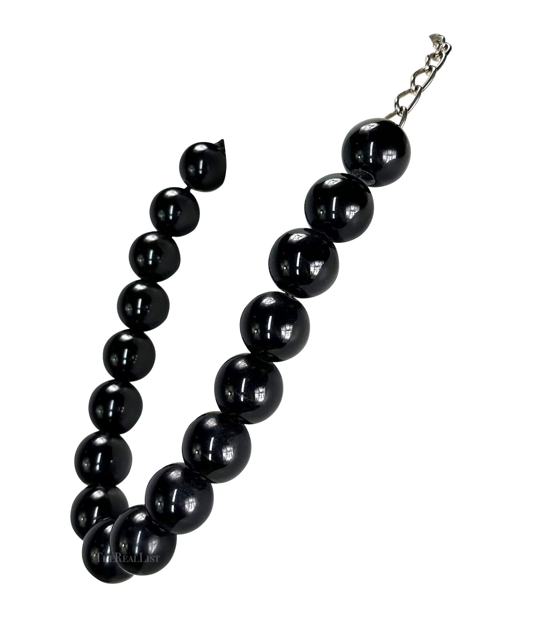 1980s Gianni Versace Oversized Black Lacquer Bead Chain Necklace - RealList