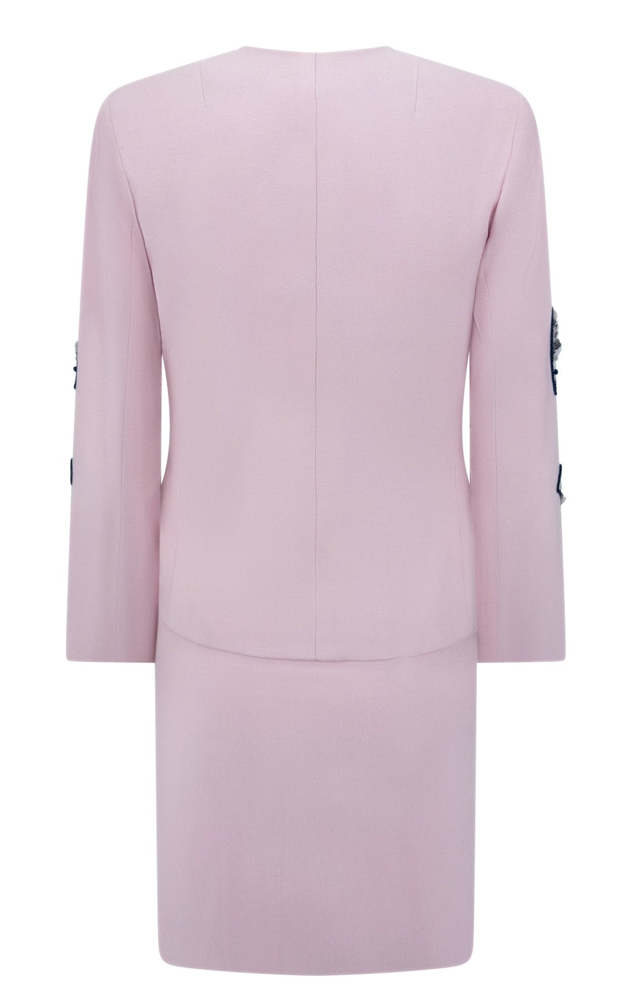 1980s Givenchy Pink Sequin Beaded Fish Motif Skirt Suit - RealList