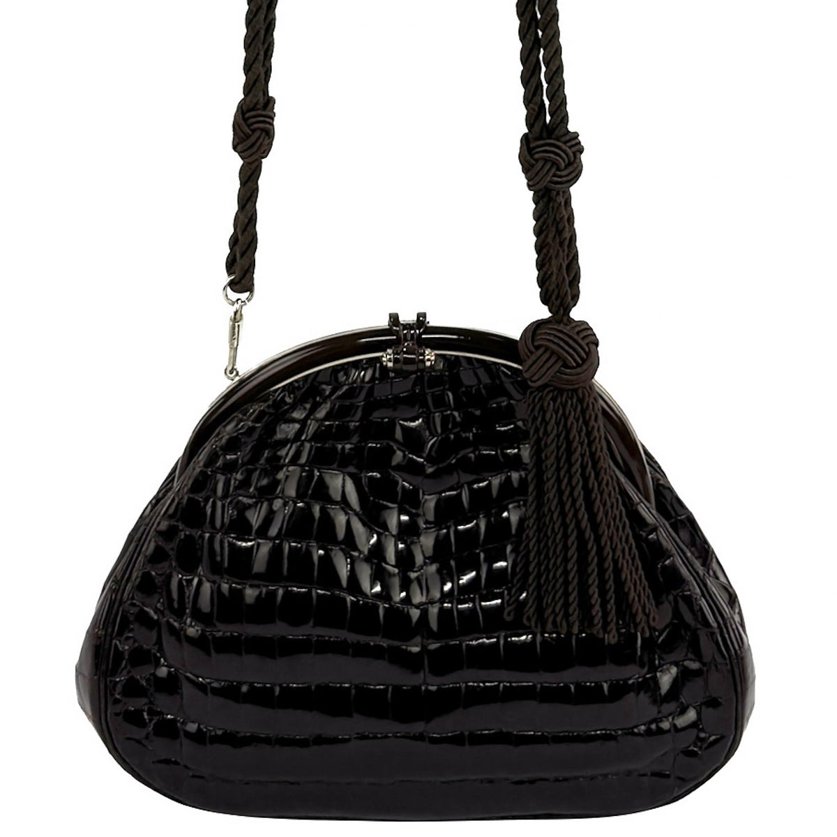 1980s Gucci Dark Brown Genuine Crocodile Convertible Evening Bag - RealList