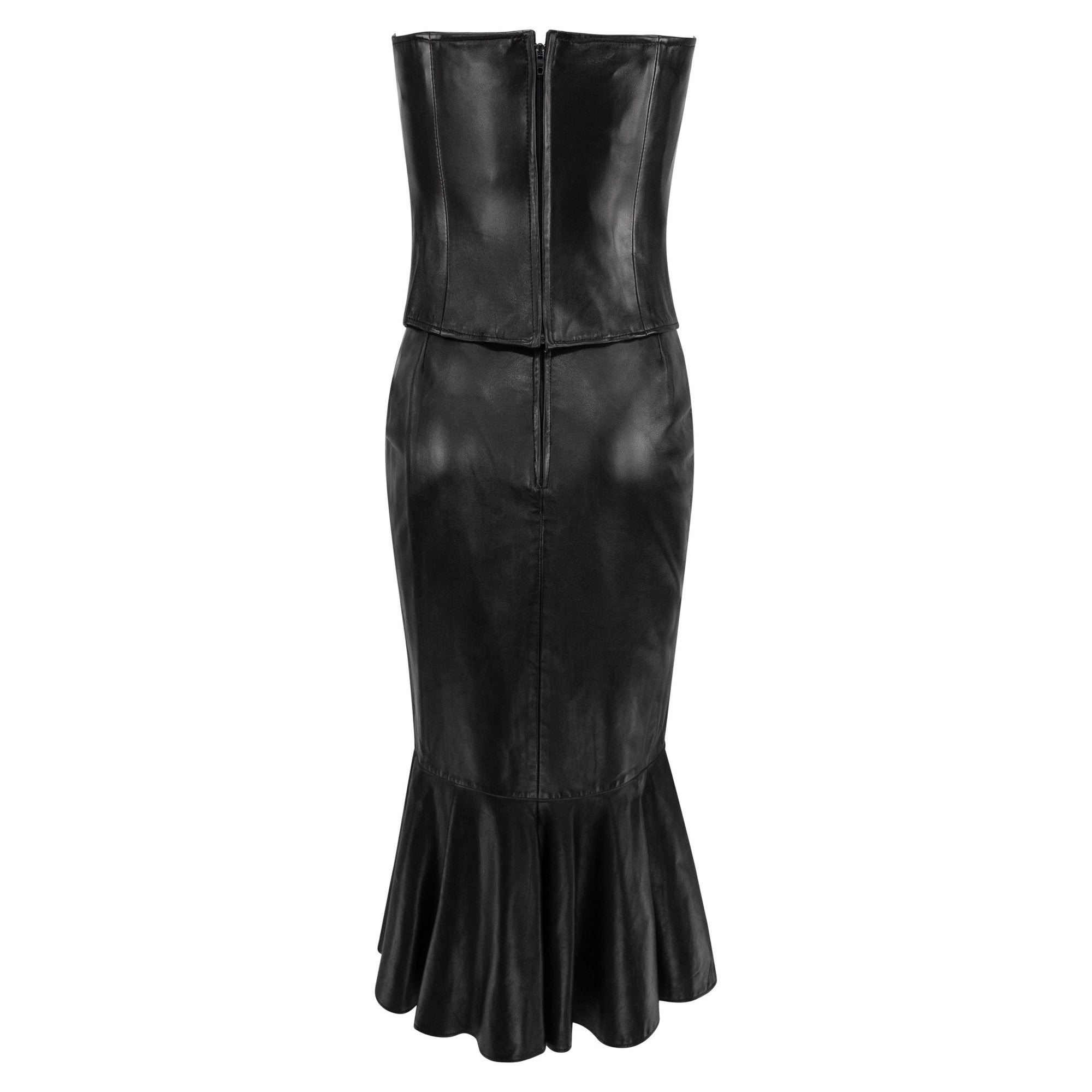 1980s Jean Claude Jitrois Black Leather Corset Flared Skirt Set - RealList