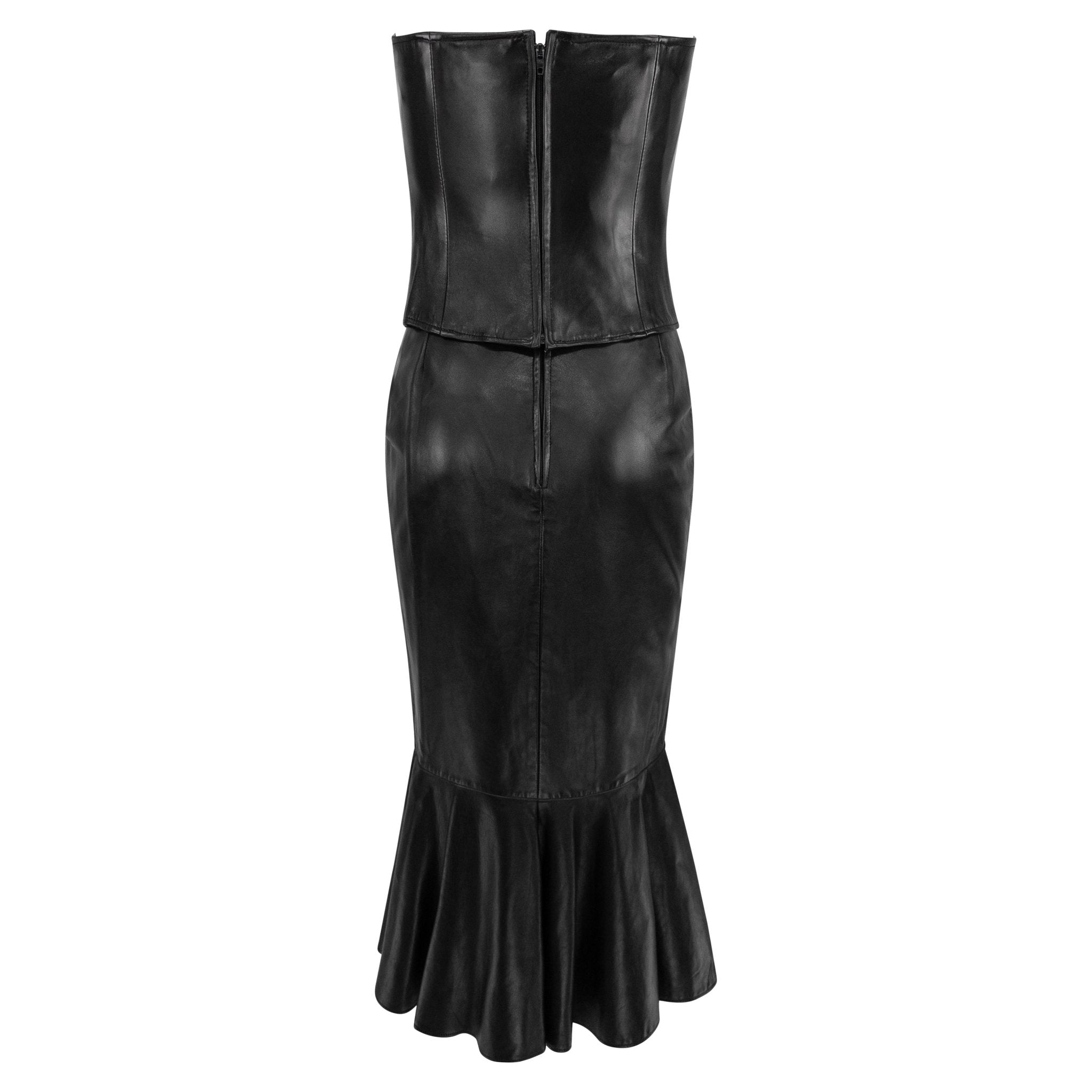 1980s Jean Claude Jitrois Black Leather Corset Flared Skirt Set - RealList
