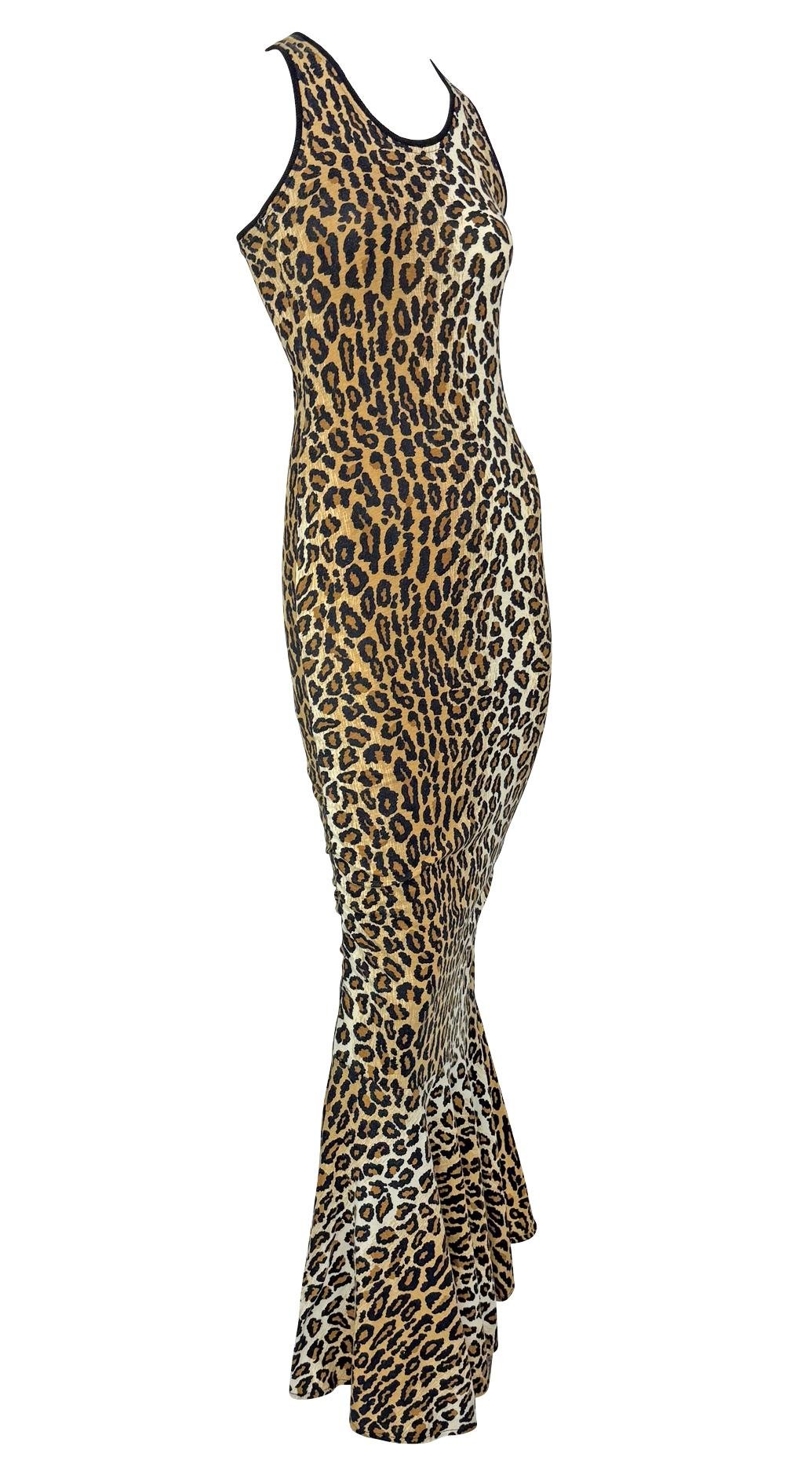 1980s Patrick Kelly Leopard Print Jersey Sleeveless Stretch Flare Gown - RealList