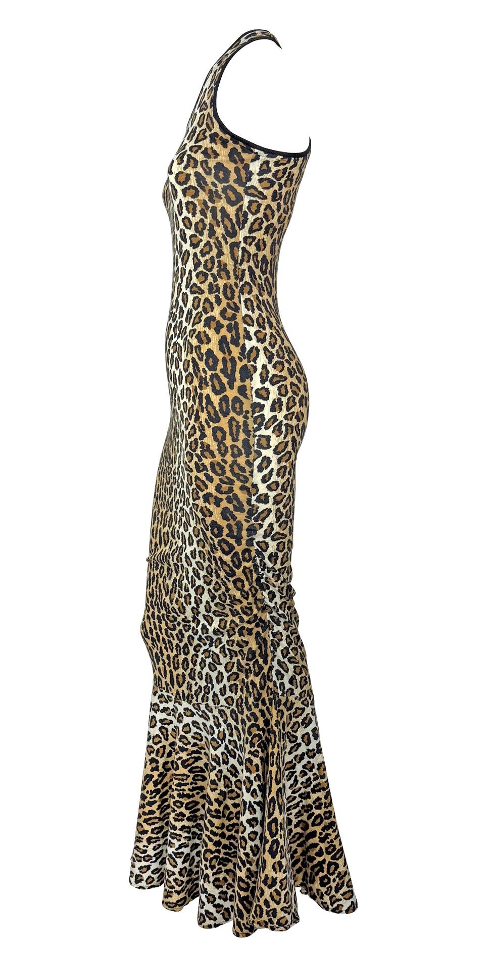 1980s Patrick Kelly Leopard Print Jersey Sleeveless Stretch Flare Gown - RealList