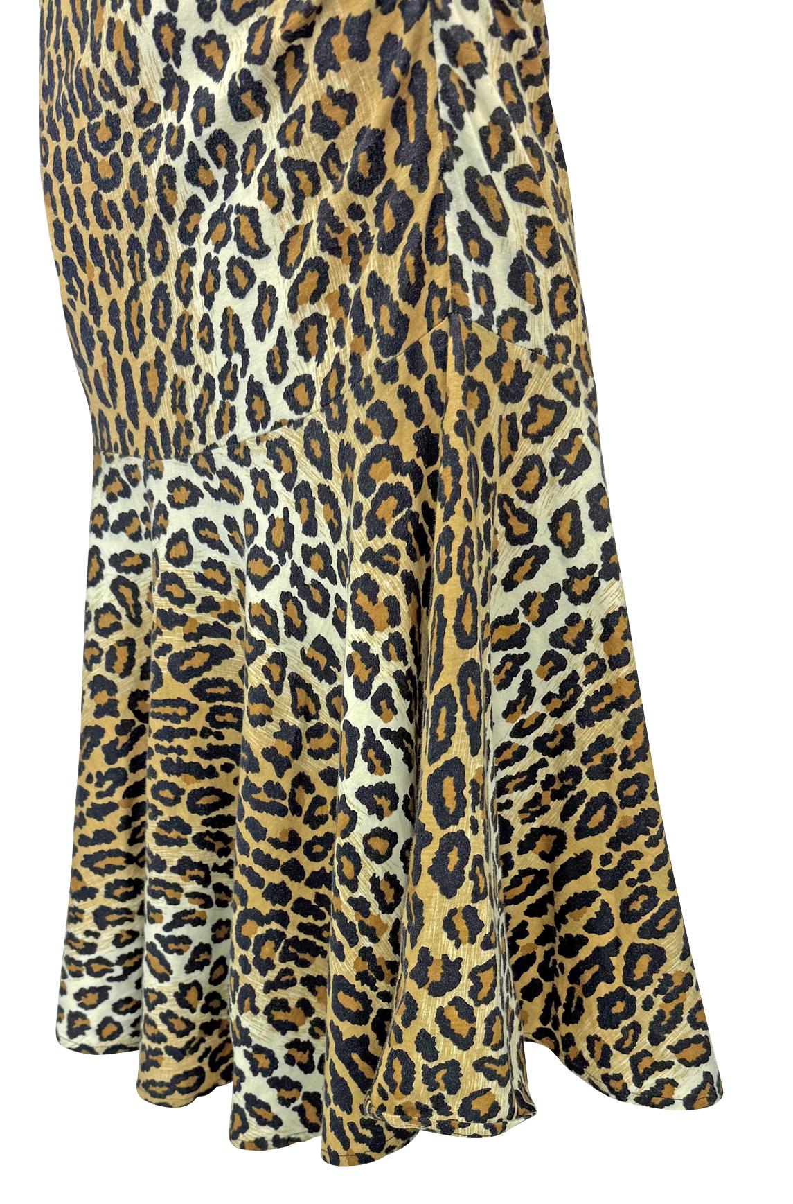 1980s Patrick Kelly Leopard Print Jersey Sleeveless Stretch Flare Gown - RealList