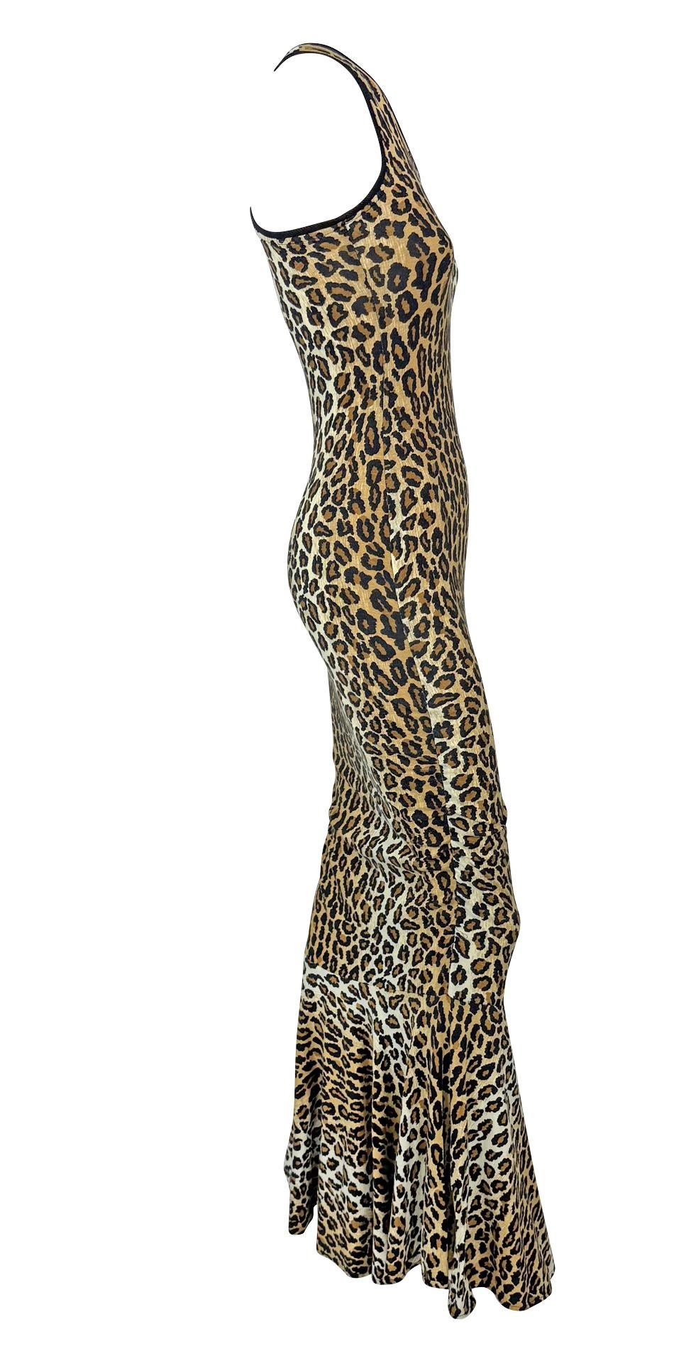 1980s Patrick Kelly Leopard Print Jersey Sleeveless Stretch Flare Gown - RealList