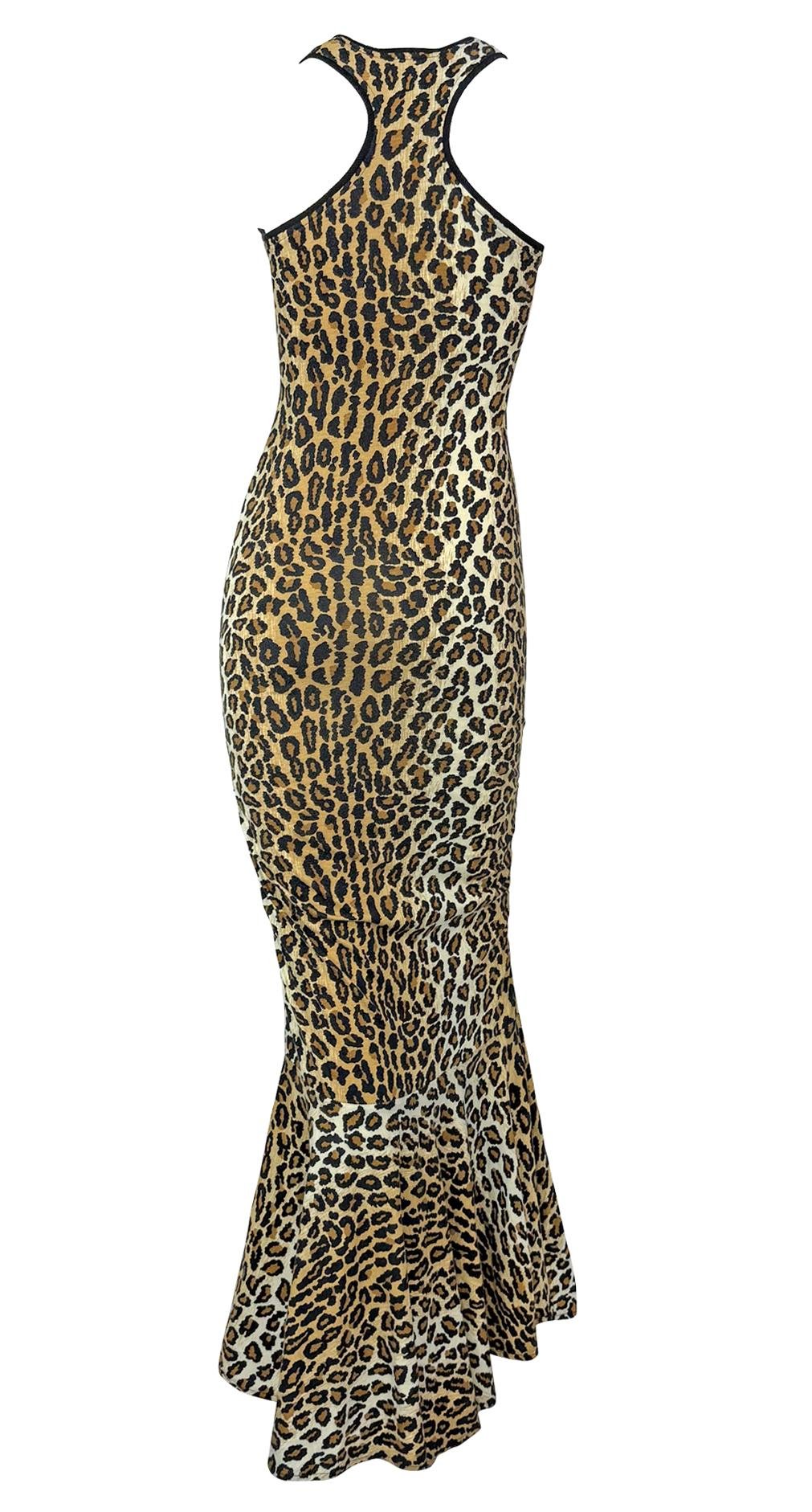 1980s Patrick Kelly Leopard Print Jersey Sleeveless Stretch Flare Gown - RealList