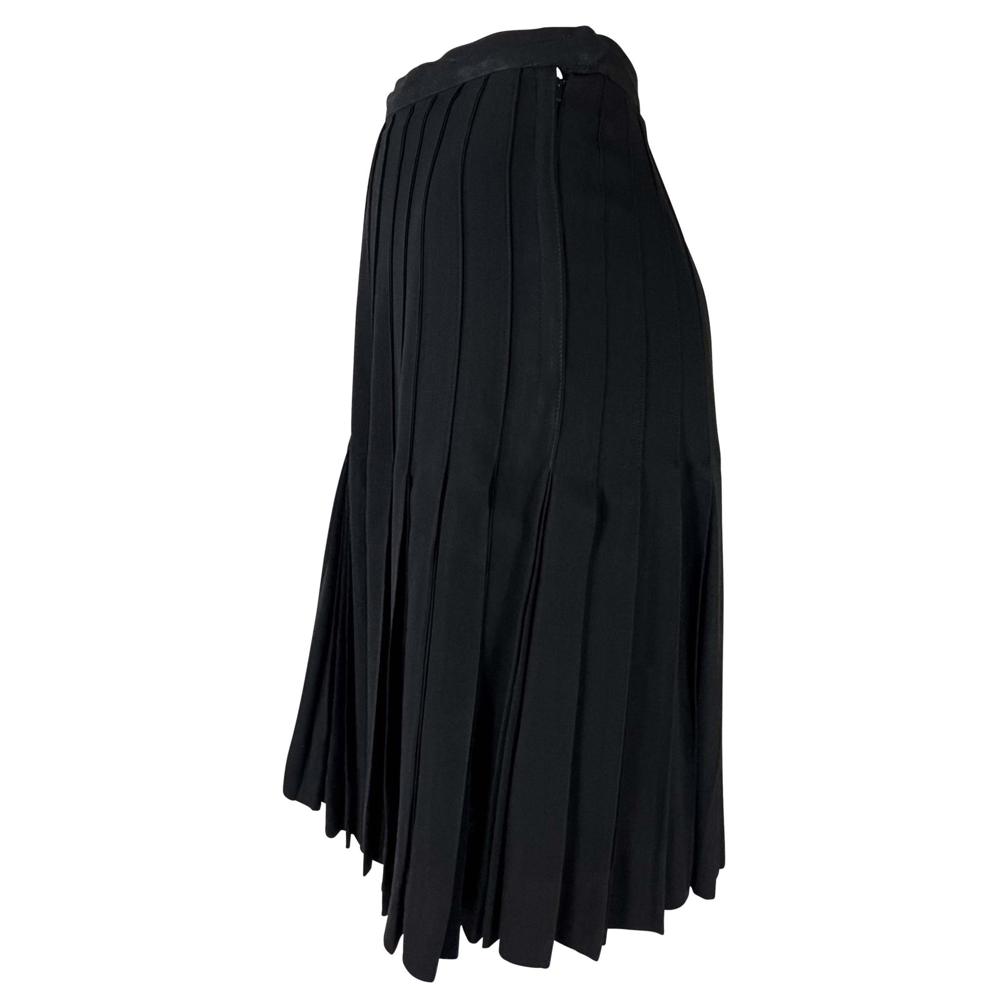 1980s Saint Laurent Rive Gauche Accordion Pleated Black Flare Skirt - RealList