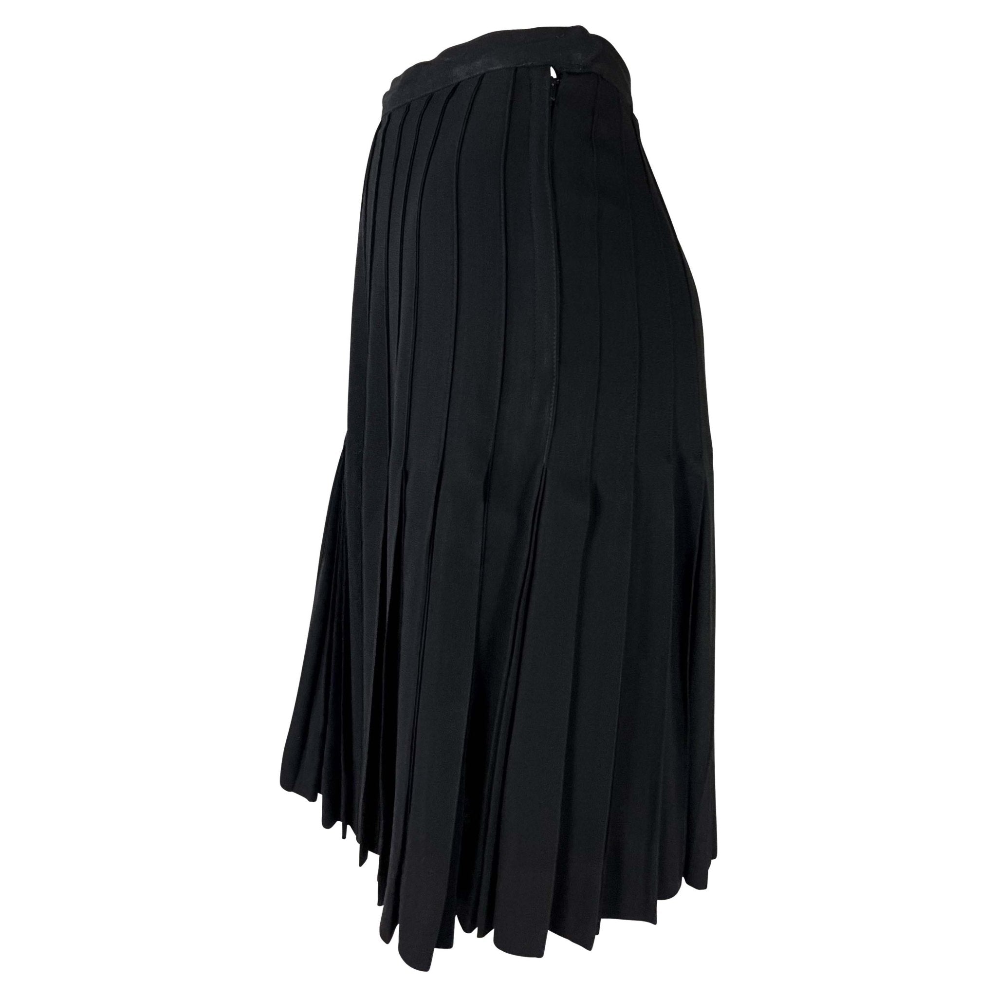 1980s Saint Laurent Rive Gauche Accordion Pleated Black Flare Skirt - RealList