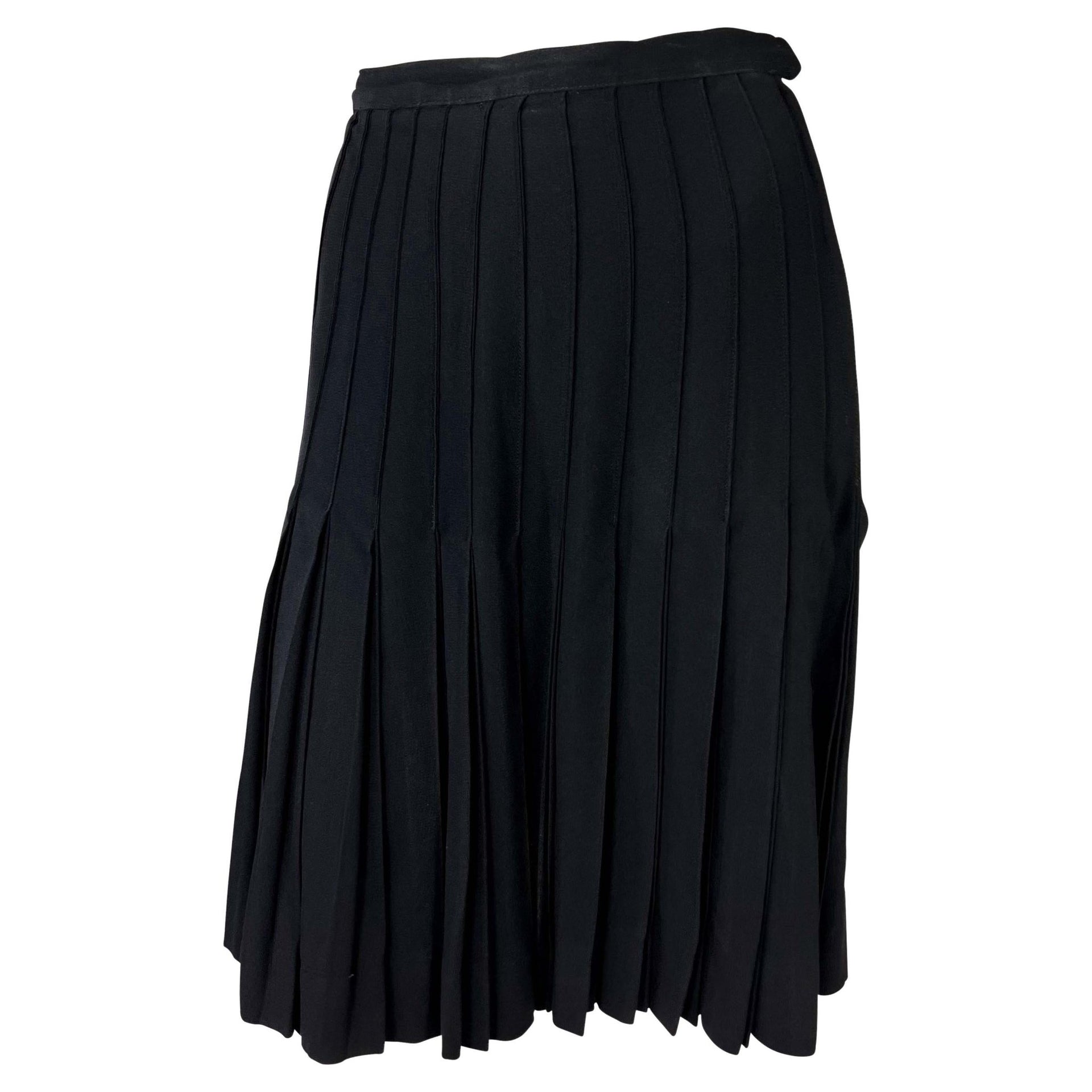 1980s Saint Laurent Rive Gauche Accordion Pleated Black Flare Skirt - RealList