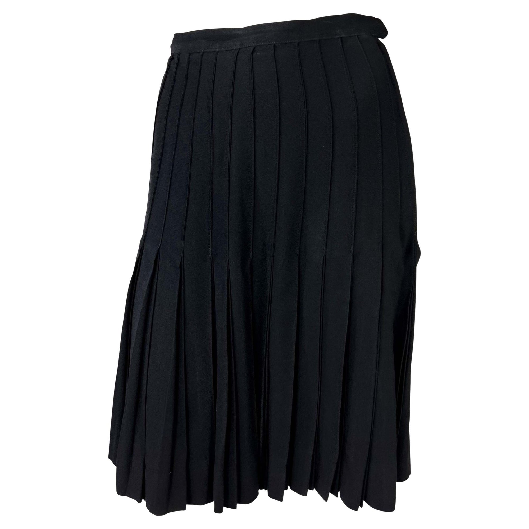 1980s Saint Laurent Rive Gauche Accordion Pleated Black Flare Skirt - RealList
