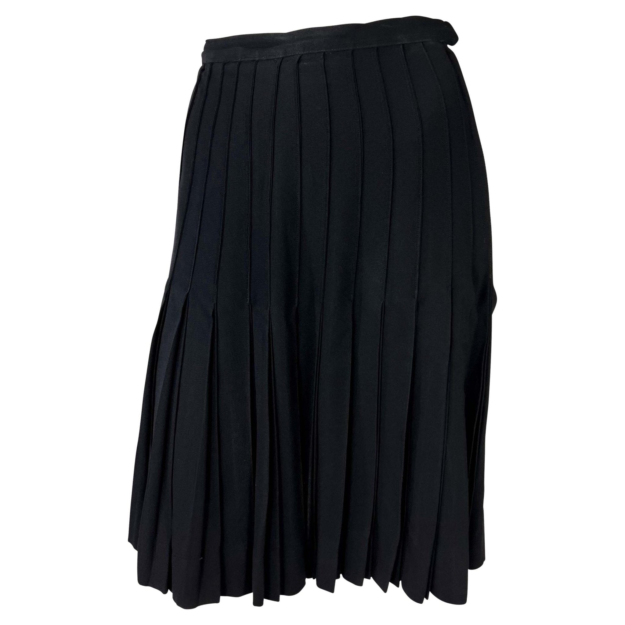 1980s Saint Laurent Rive Gauche Accordion Pleated Black Flare Skirt - RealList