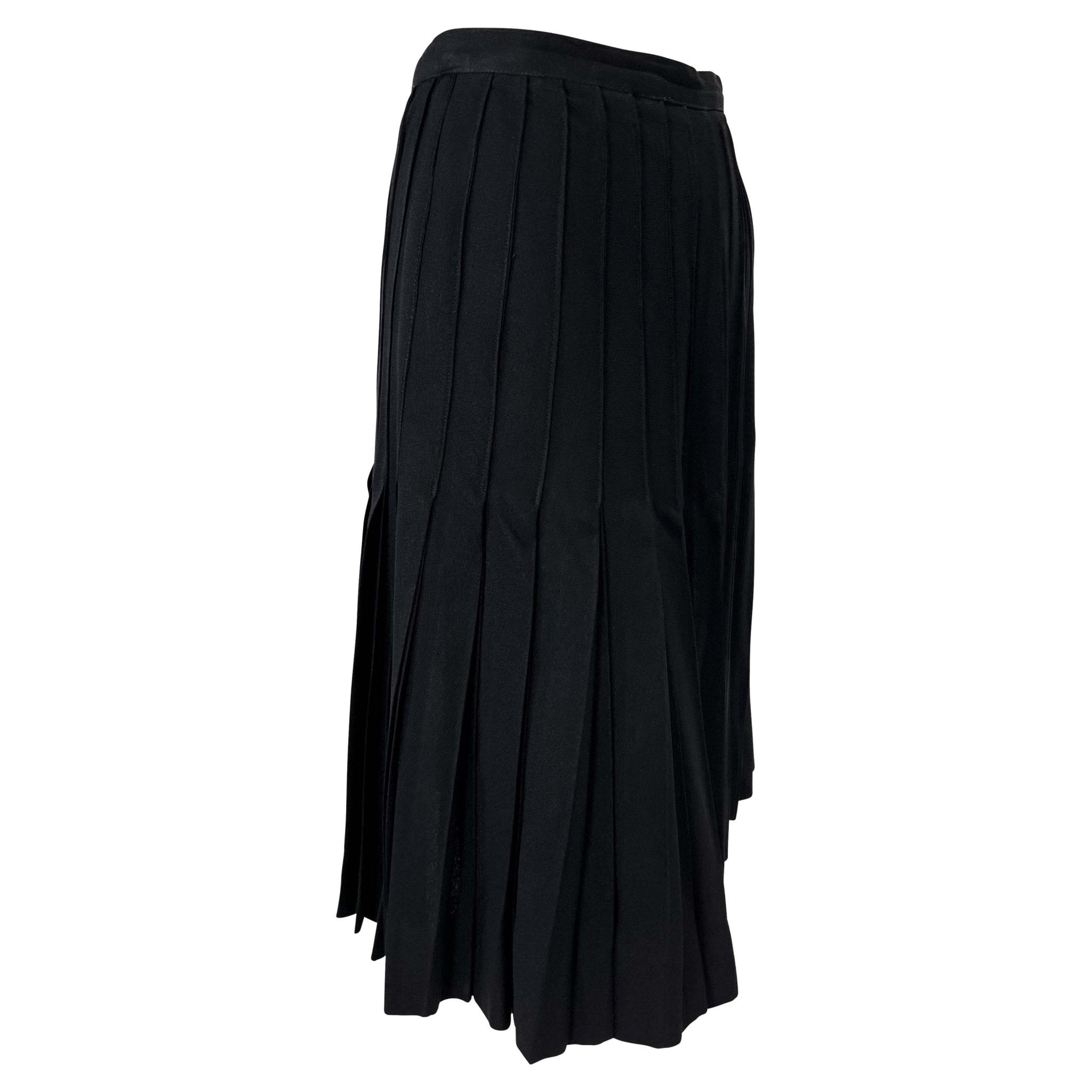 1980s Saint Laurent Rive Gauche Accordion Pleated Black Flare Skirt - RealList