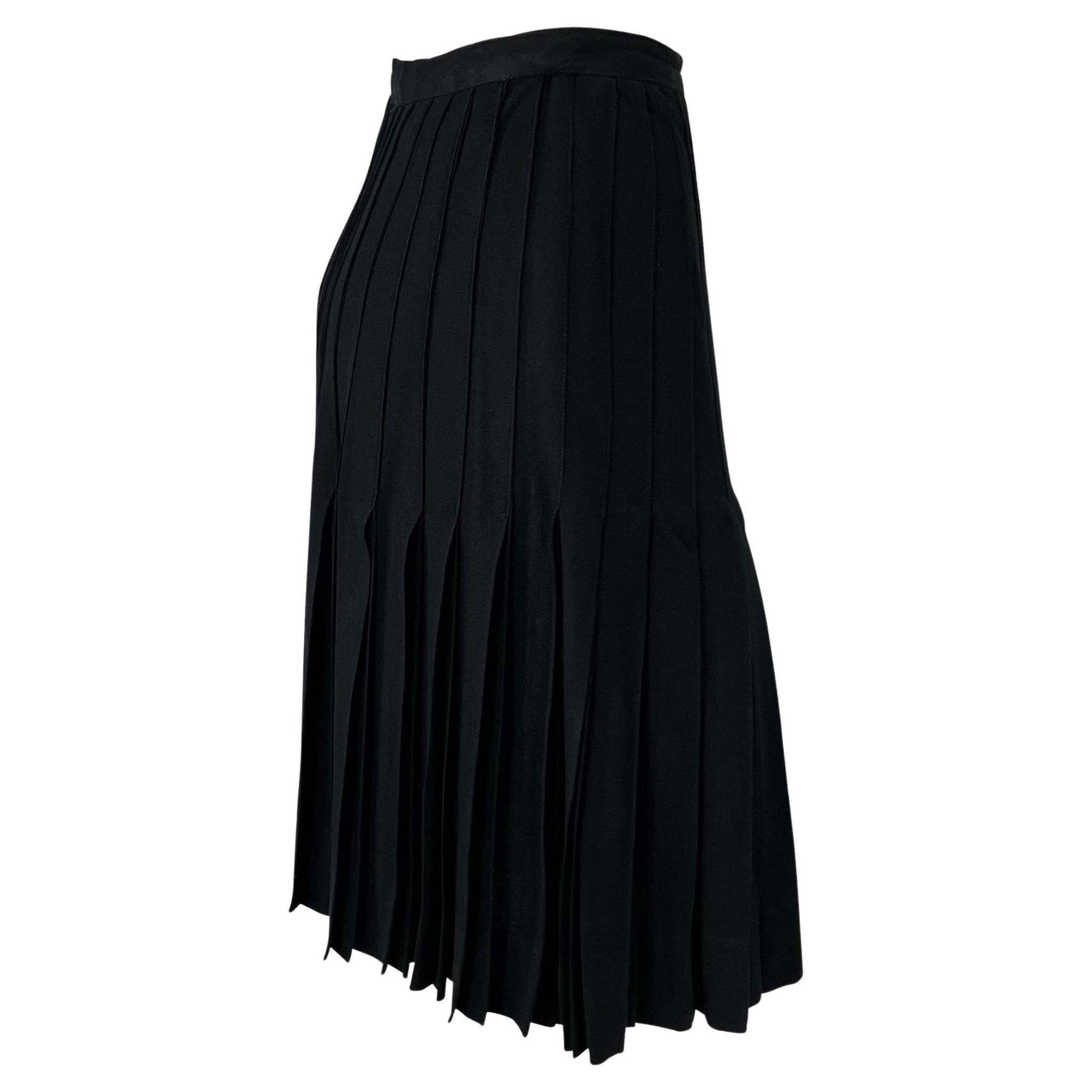 1980s Saint Laurent Rive Gauche Accordion Pleated Black Flare Skirt - RealList