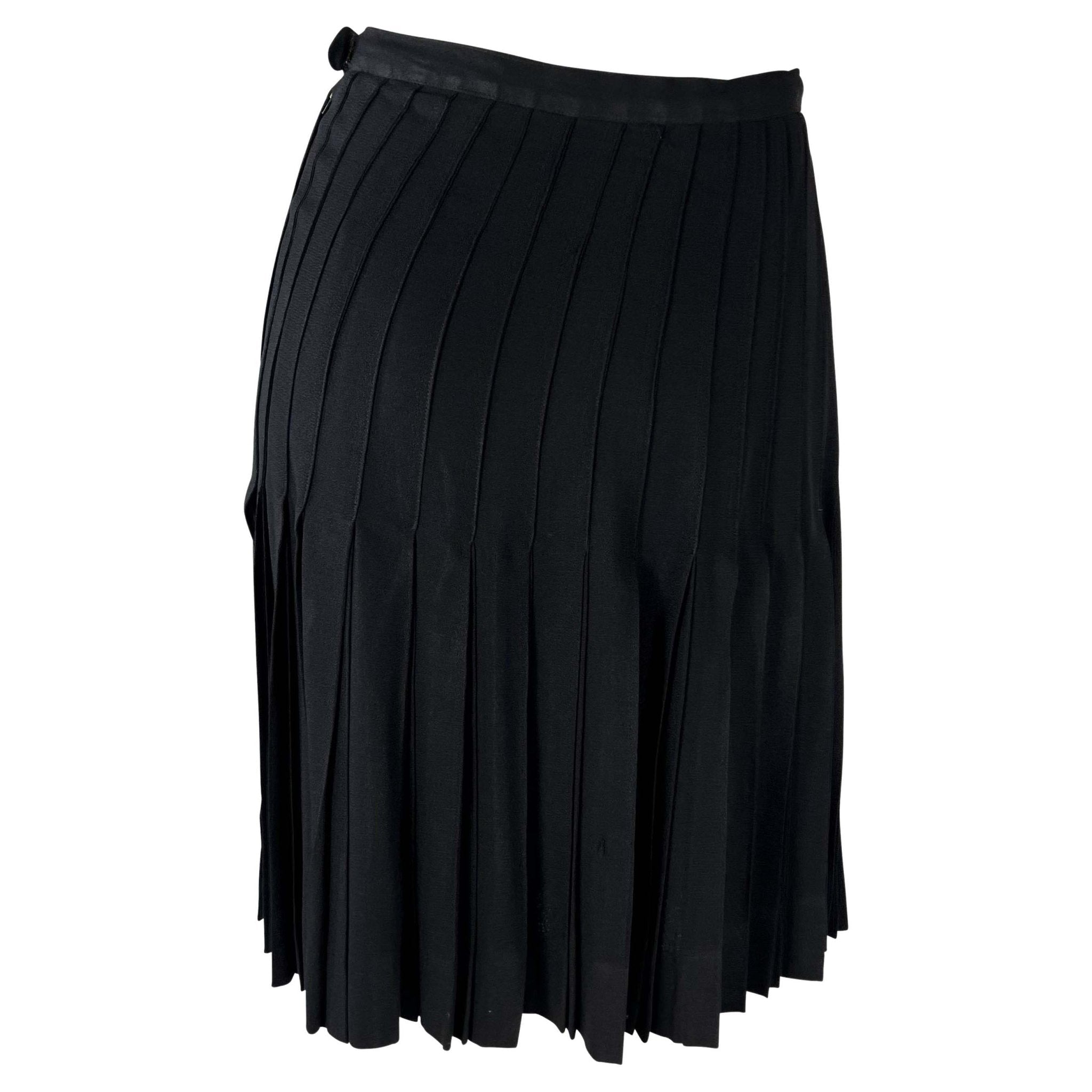 1980s Saint Laurent Rive Gauche Accordion Pleated Black Flare Skirt - RealList