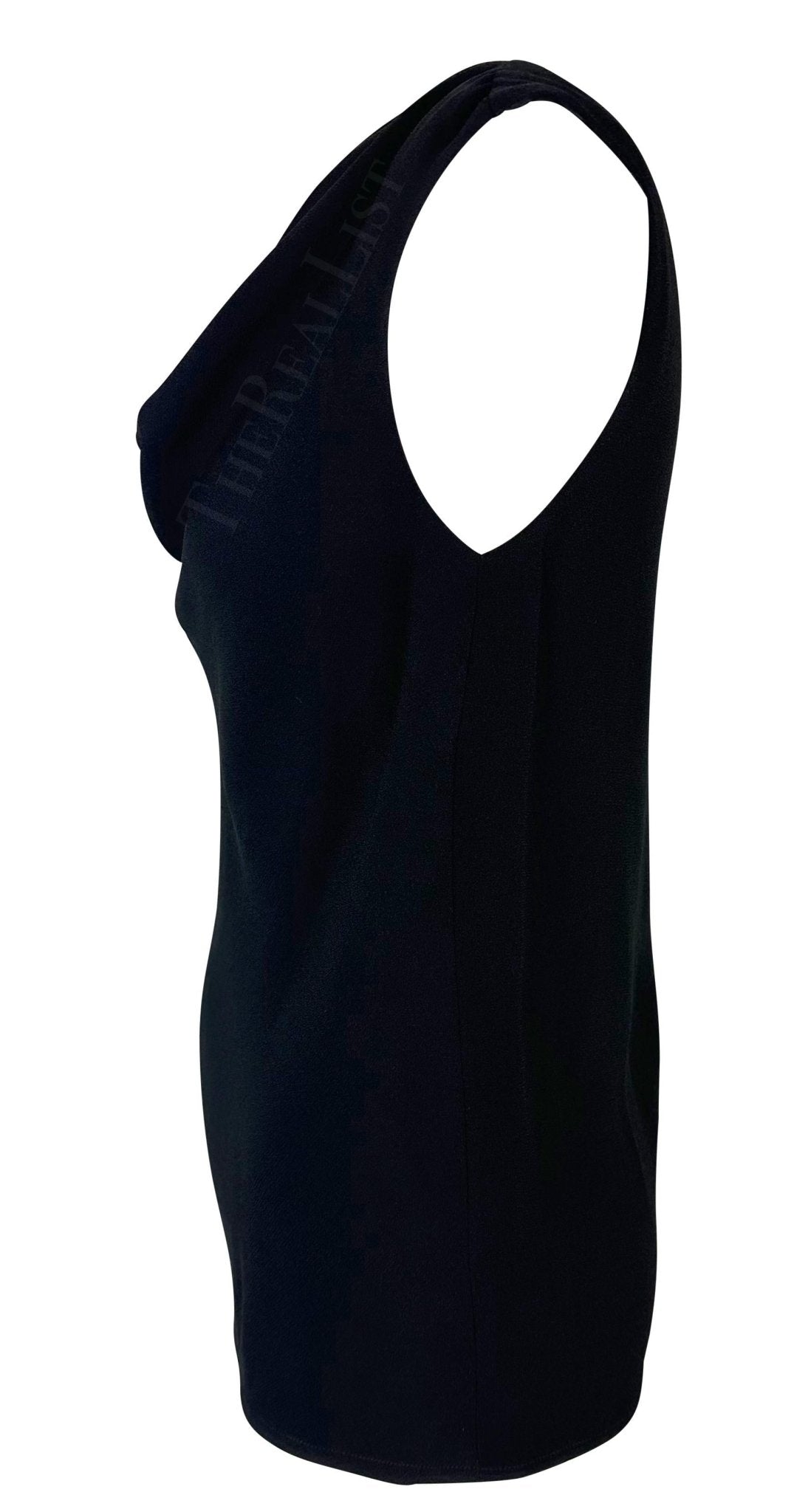 1980s Saint Laurent Rive Gauche Black Cowl Neck Sleeveless Top - RealList
