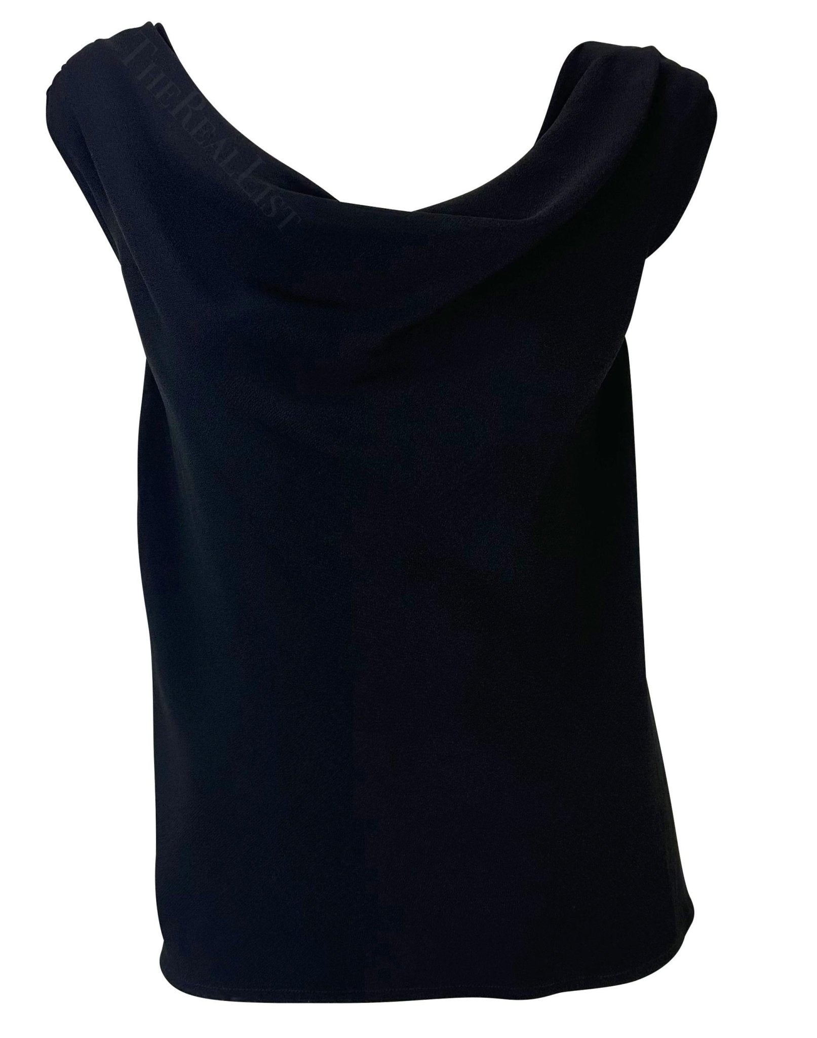 1980s Saint Laurent Rive Gauche Black Cowl Neck Sleeveless Top - RealList