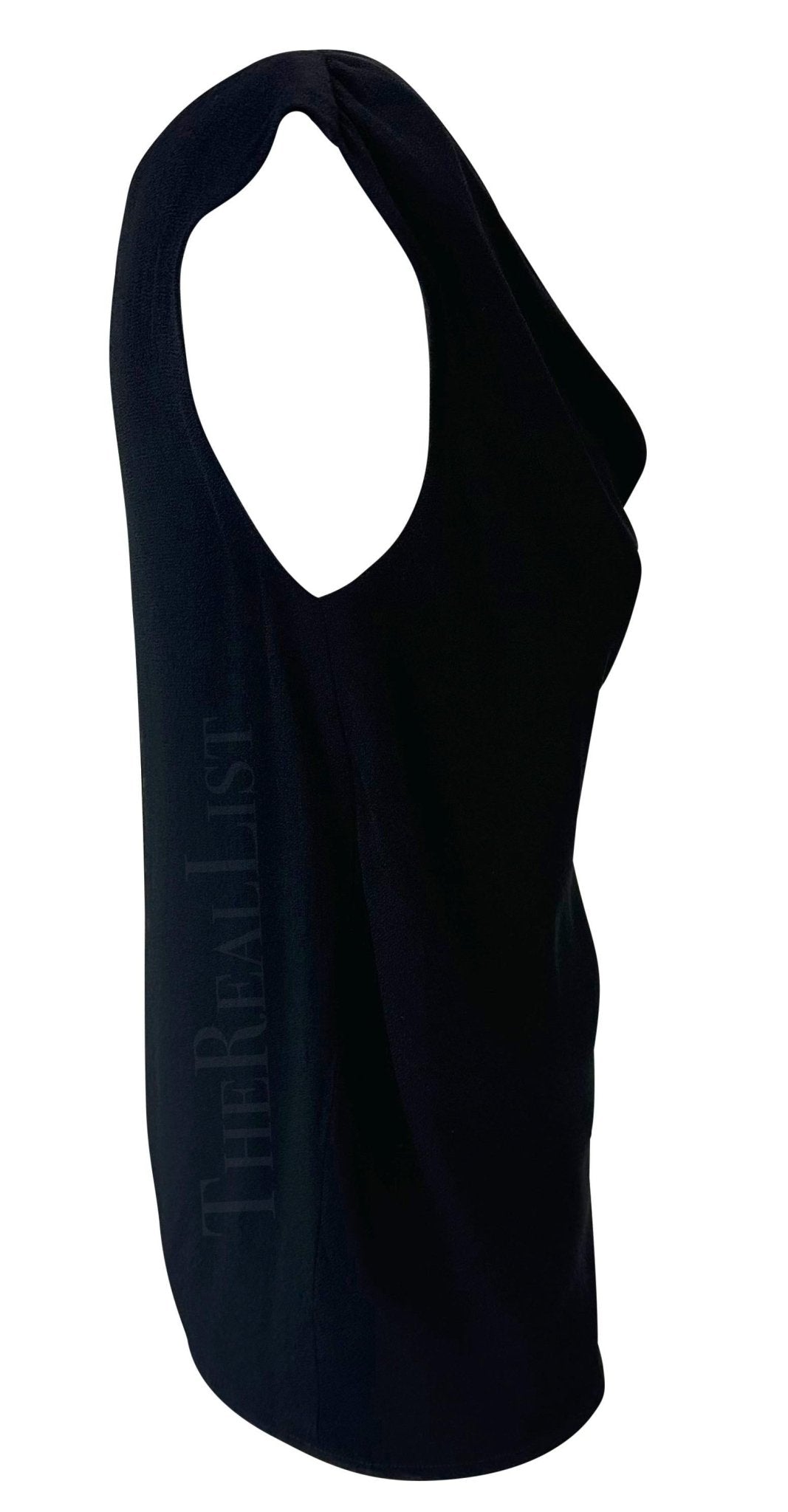 1980s Saint Laurent Rive Gauche Black Cowl Neck Sleeveless Top - RealList