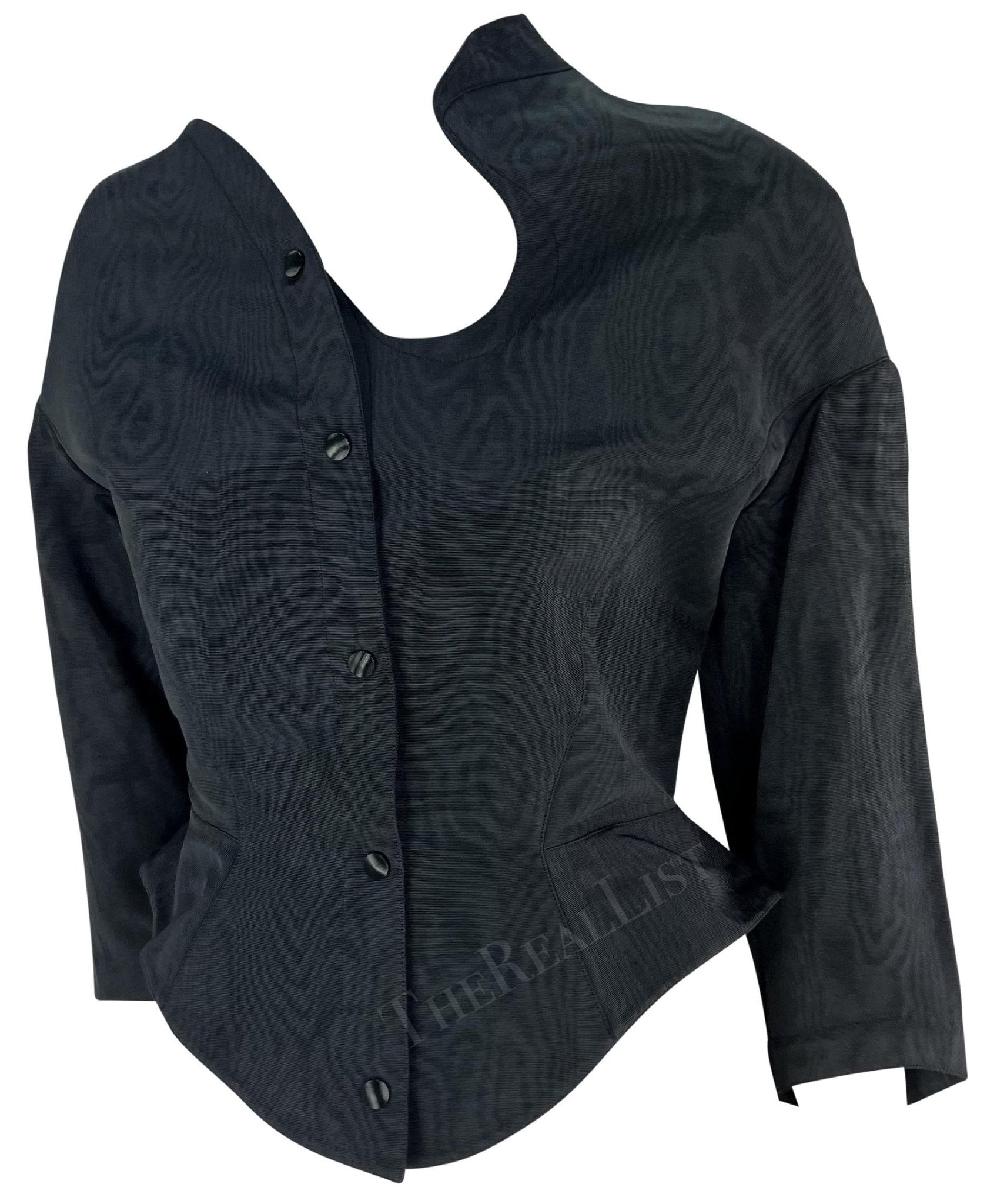 1980s Thierry Mugler Asymmetric Navy Blazer Jacket - RealList