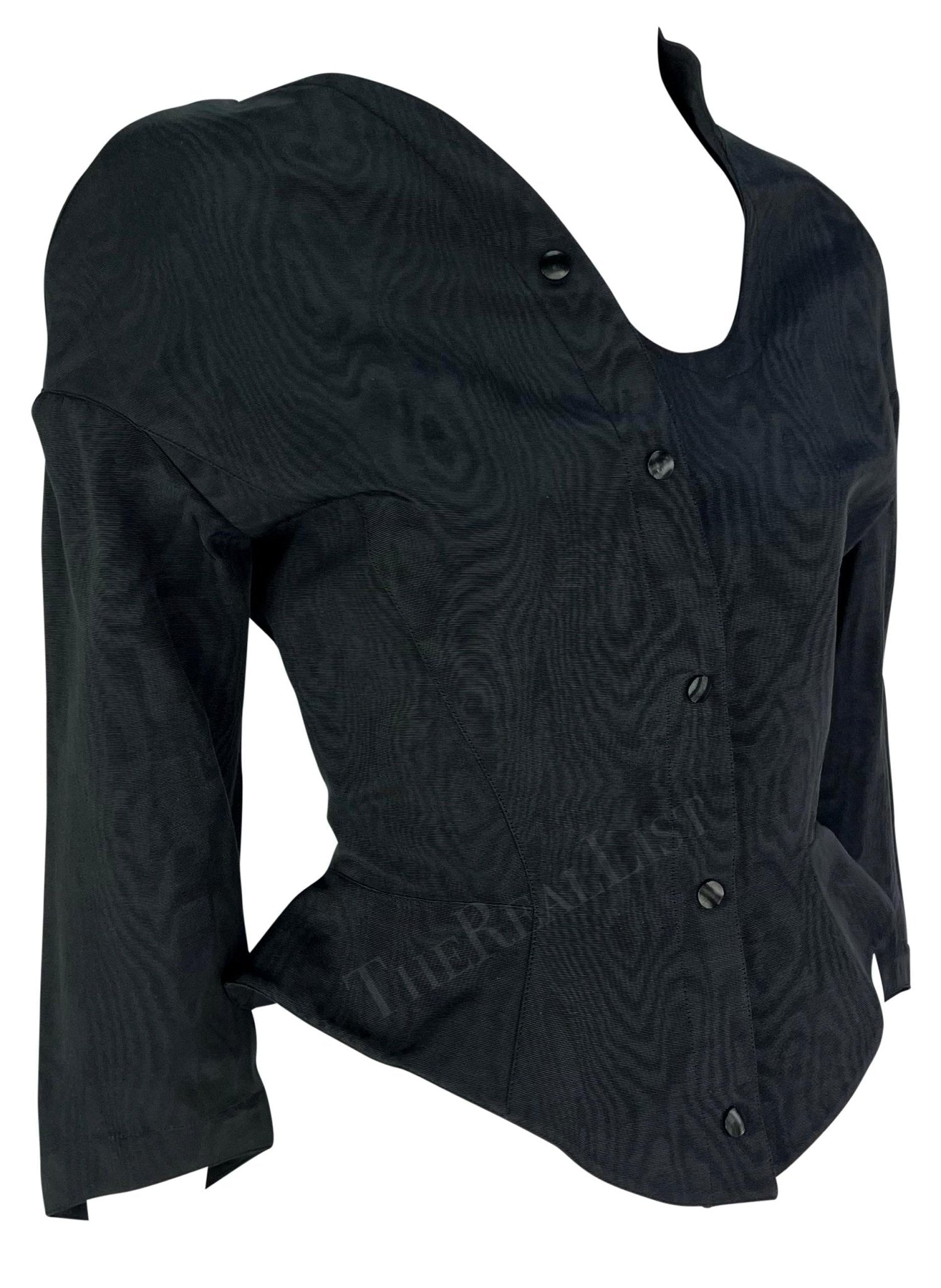 1980s Thierry Mugler Asymmetric Navy Blazer Jacket - RealList