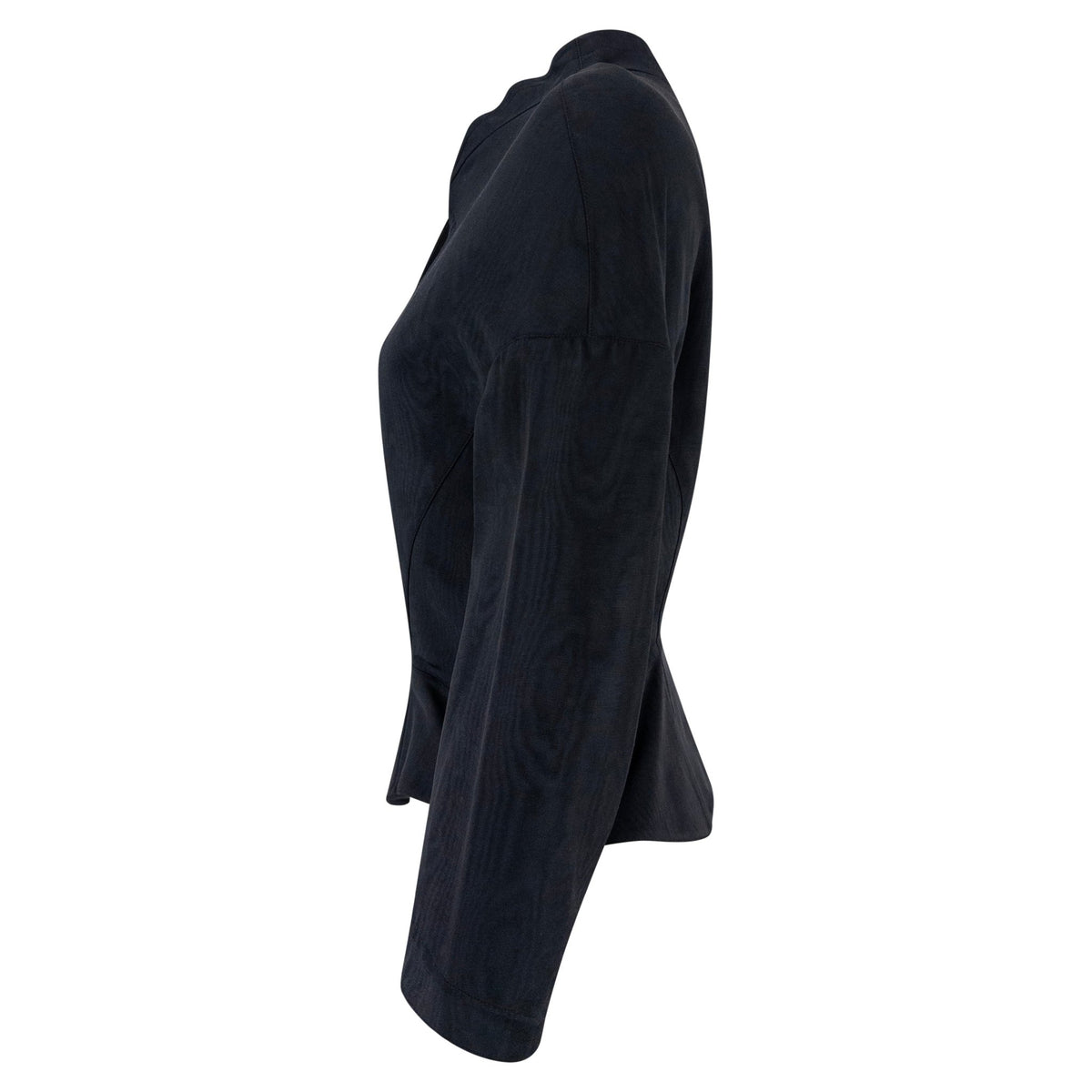 1980s Thierry Mugler Asymmetric Navy Faille Cropped Blazer Jacket - RealList