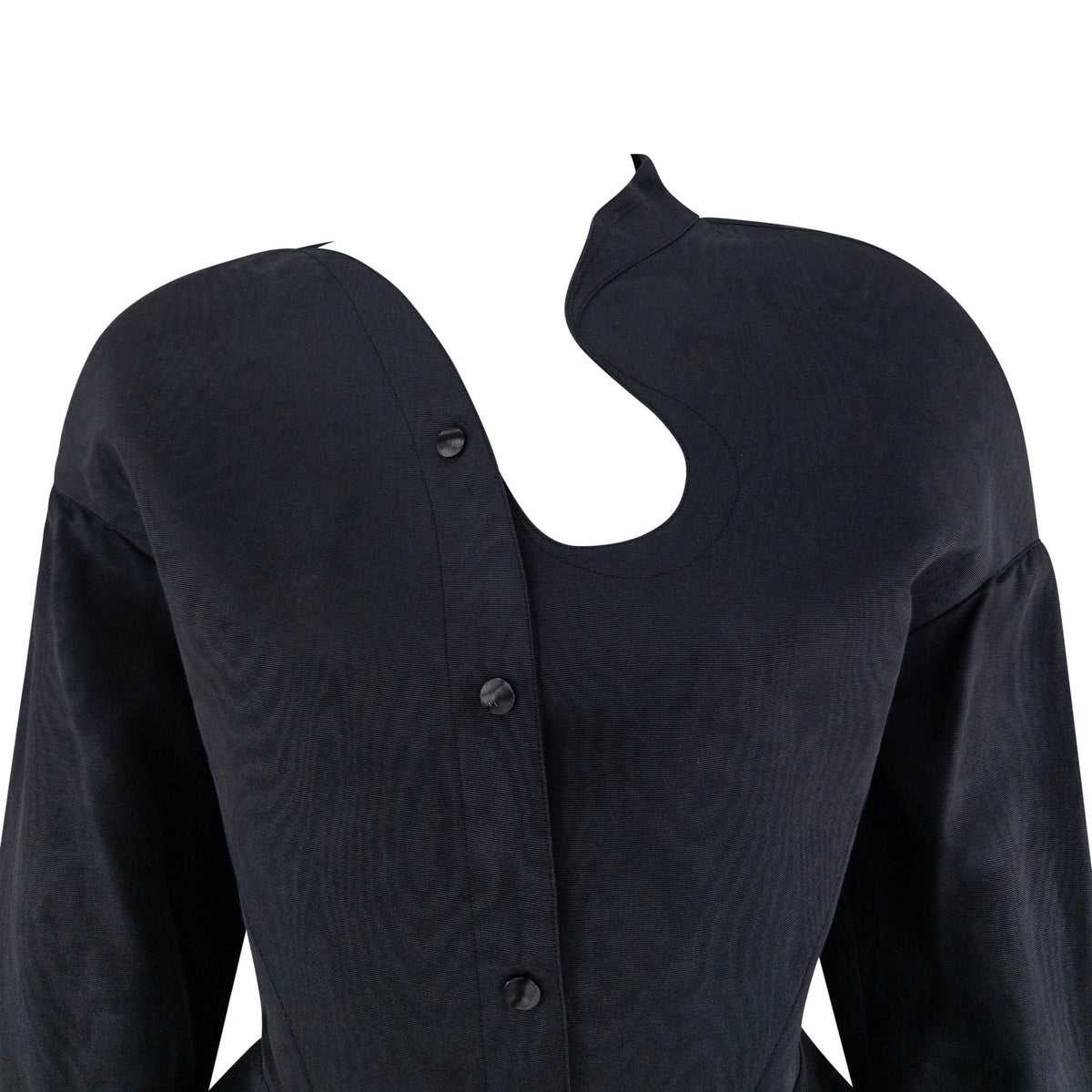 1980s Thierry Mugler Asymmetric Navy Faille Cropped Blazer Jacket - RealList