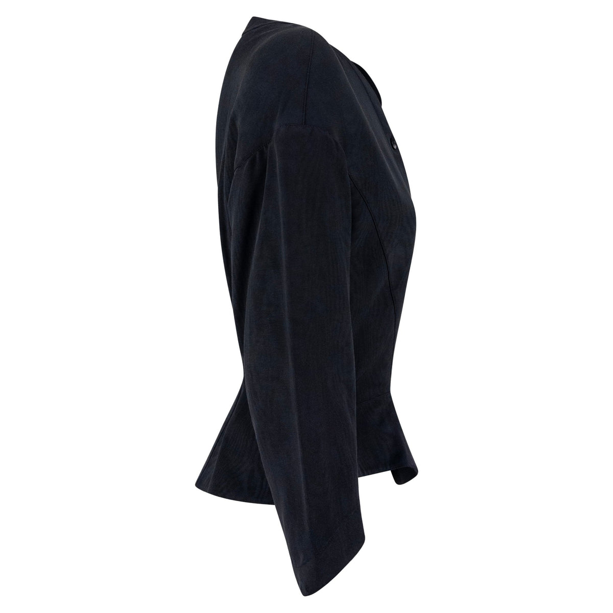 1980s Thierry Mugler Asymmetric Navy Faille Cropped Blazer Jacket - RealList