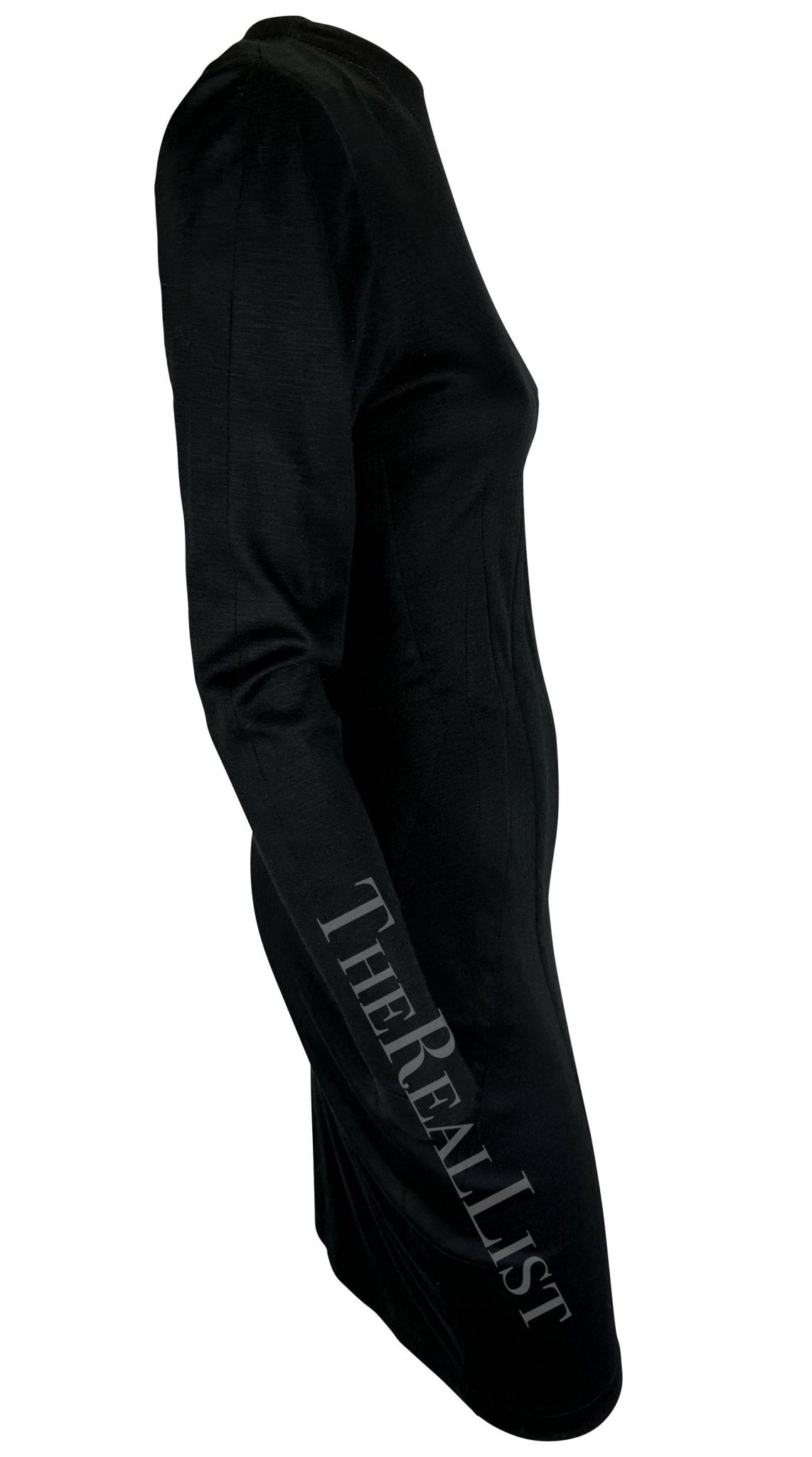 1980s Thierry Mugler Black Darted Long Sleeve Bodycon Dress - RealList