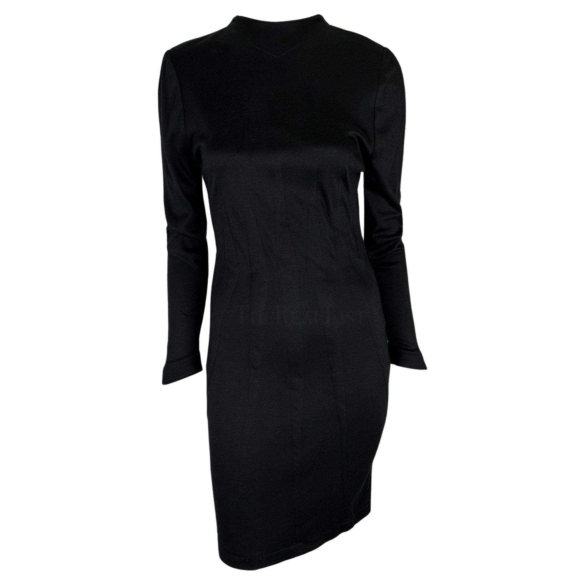 1980s Thierry Mugler Black Darted Long Sleeve Bodycon Dress - RealList