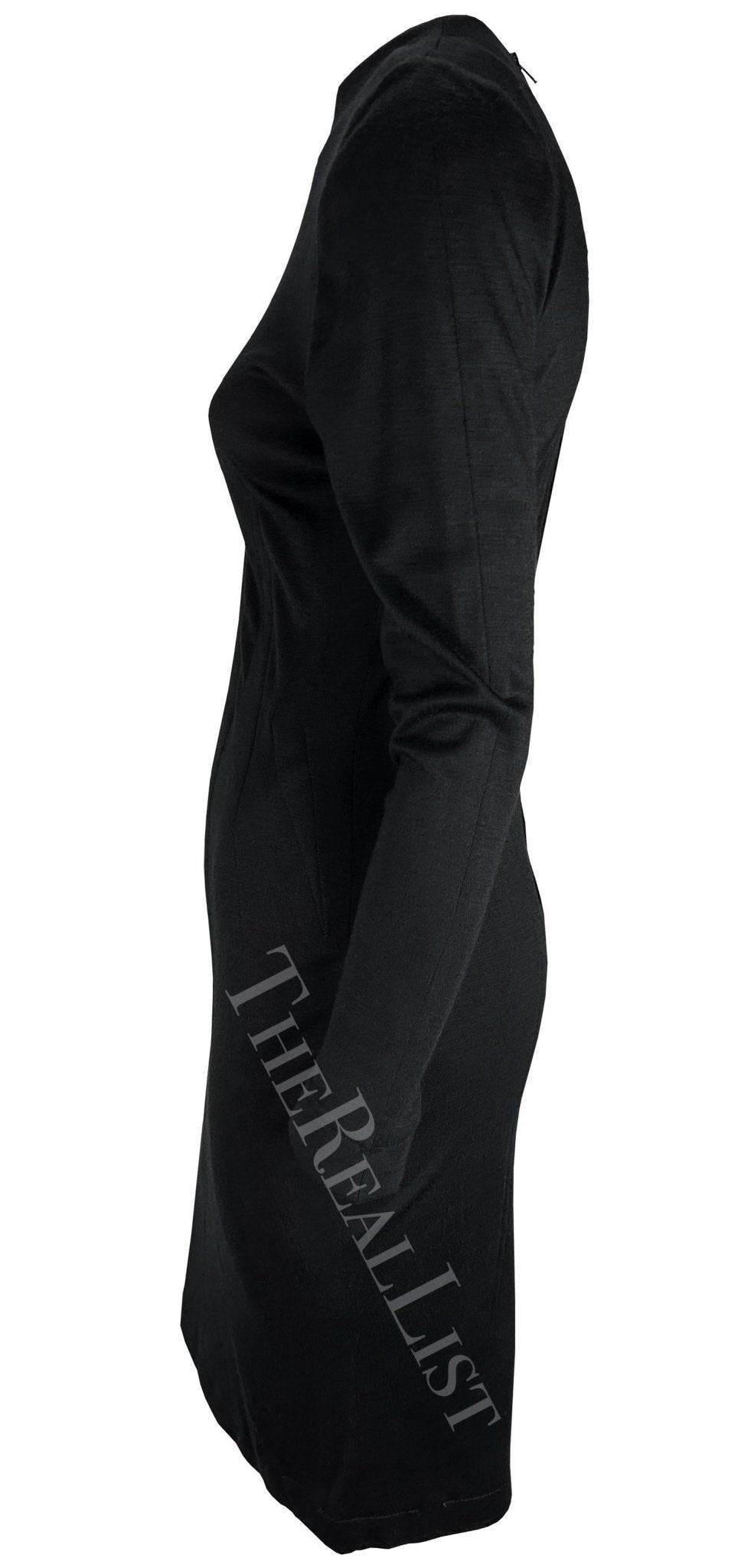 1980s Thierry Mugler Black Darted Long Sleeve Bodycon Dress - RealList