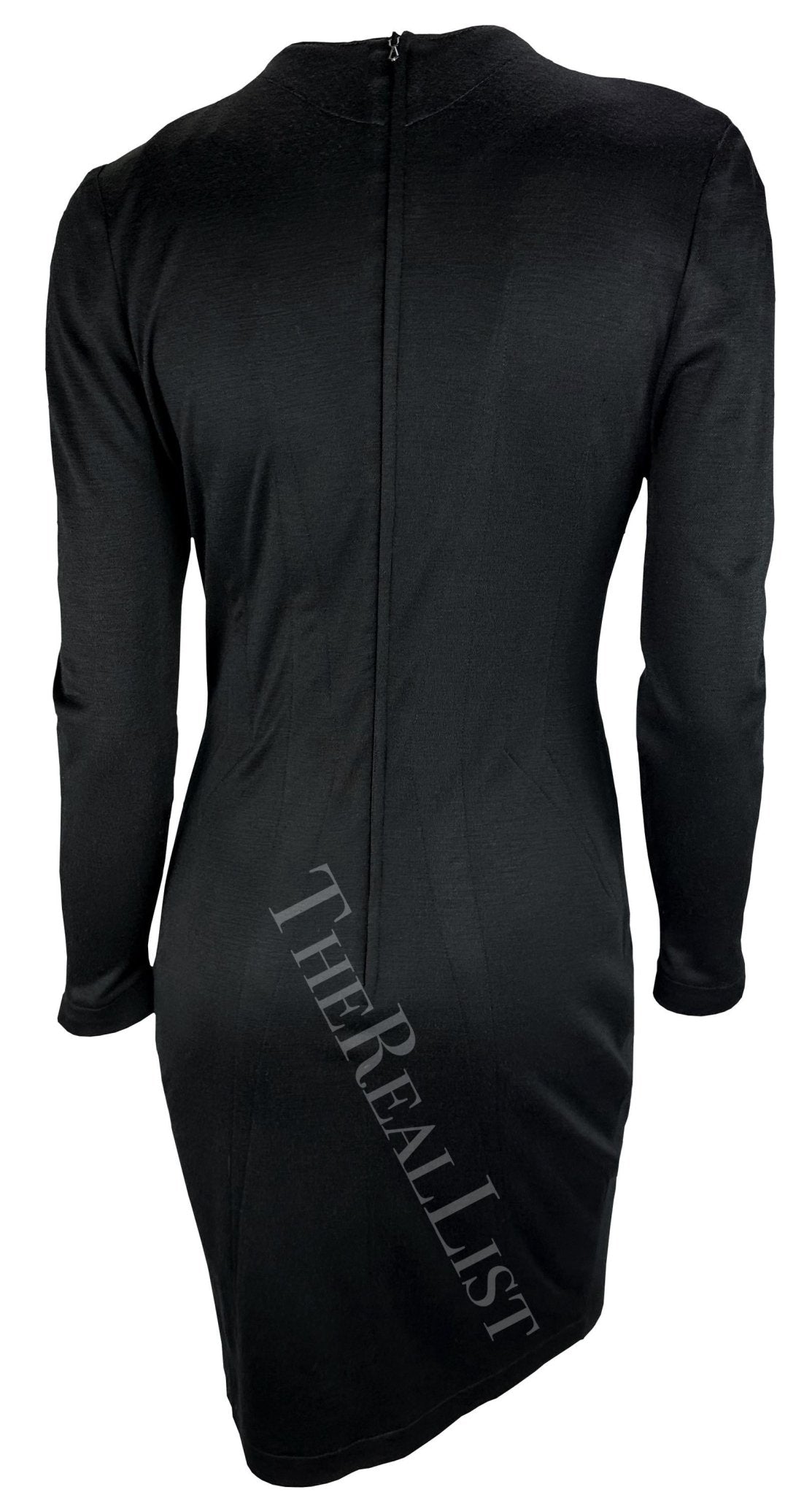 1980s Thierry Mugler Black Darted Long Sleeve Bodycon Dress - RealList