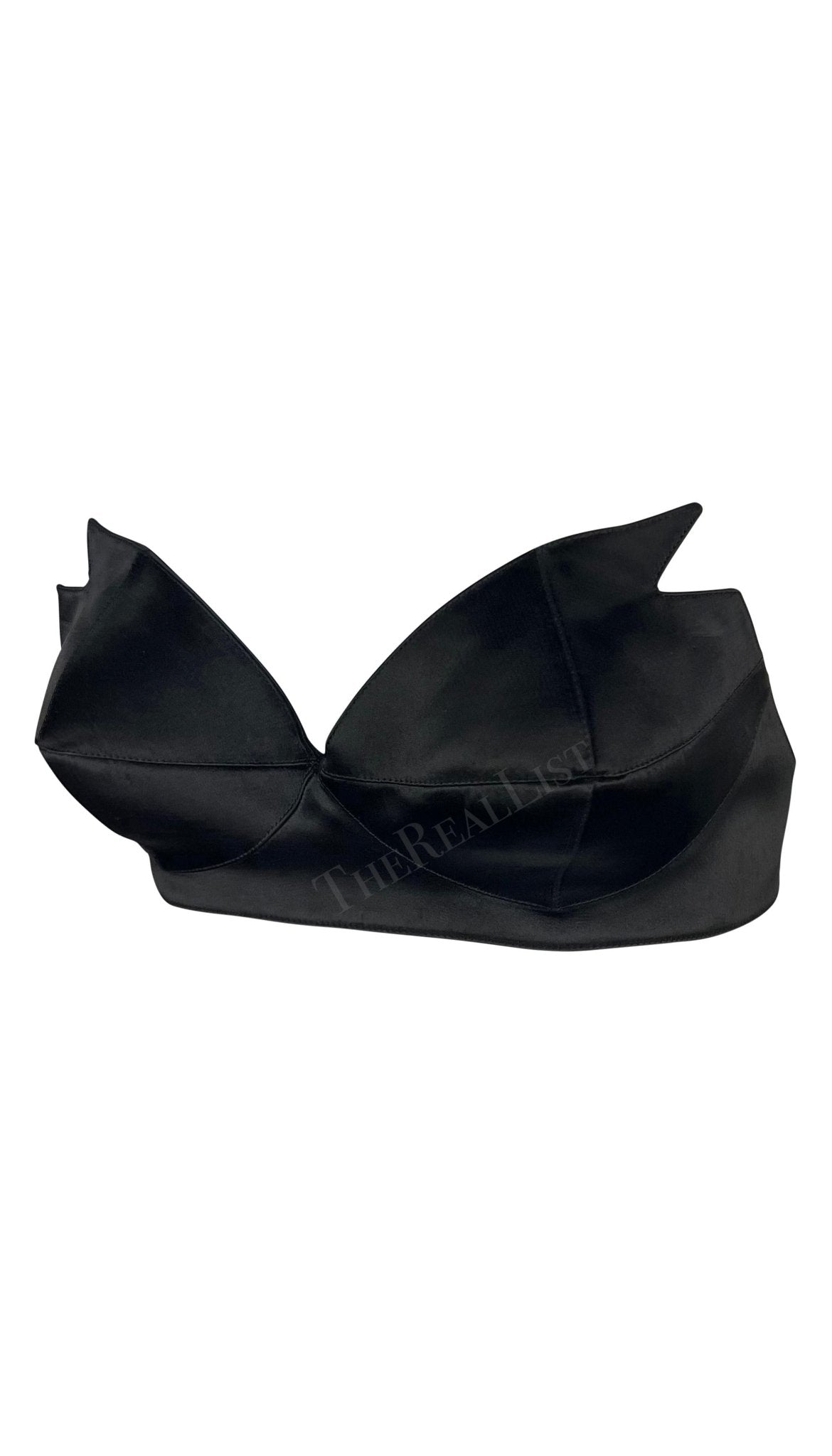 1980s Thierry Mugler Black Satin Pointed Bralette Top - RealList