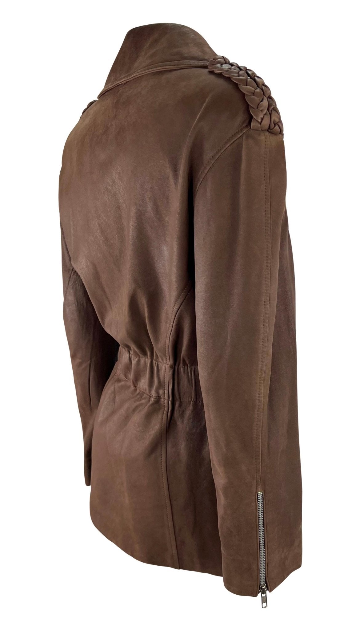 1980s Thierry Mugler Brown Suede Leather Moto Zip Biker Jacket - RealList