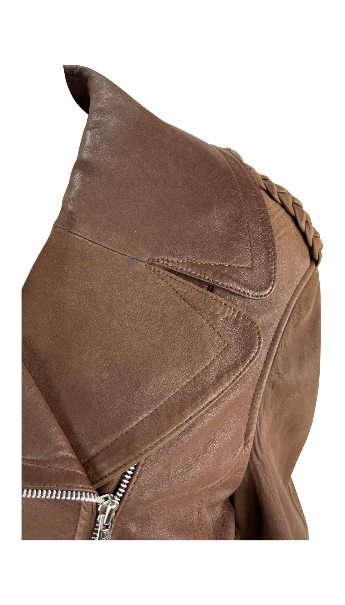 1980s Thierry Mugler Brown Suede Leather Moto Zip Biker Jacket - RealList