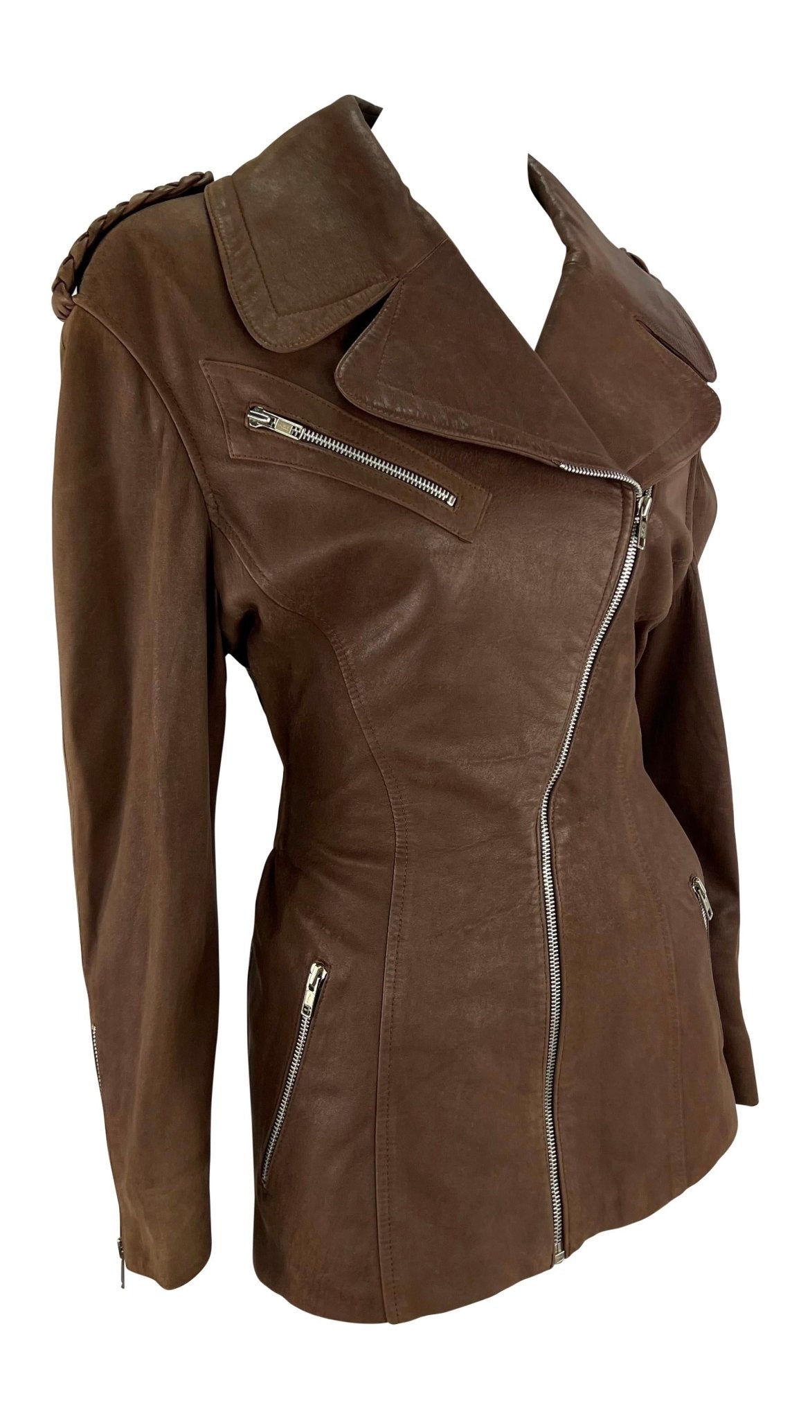 1980s Thierry Mugler Brown Suede Leather Moto Zip Biker Jacket - RealList