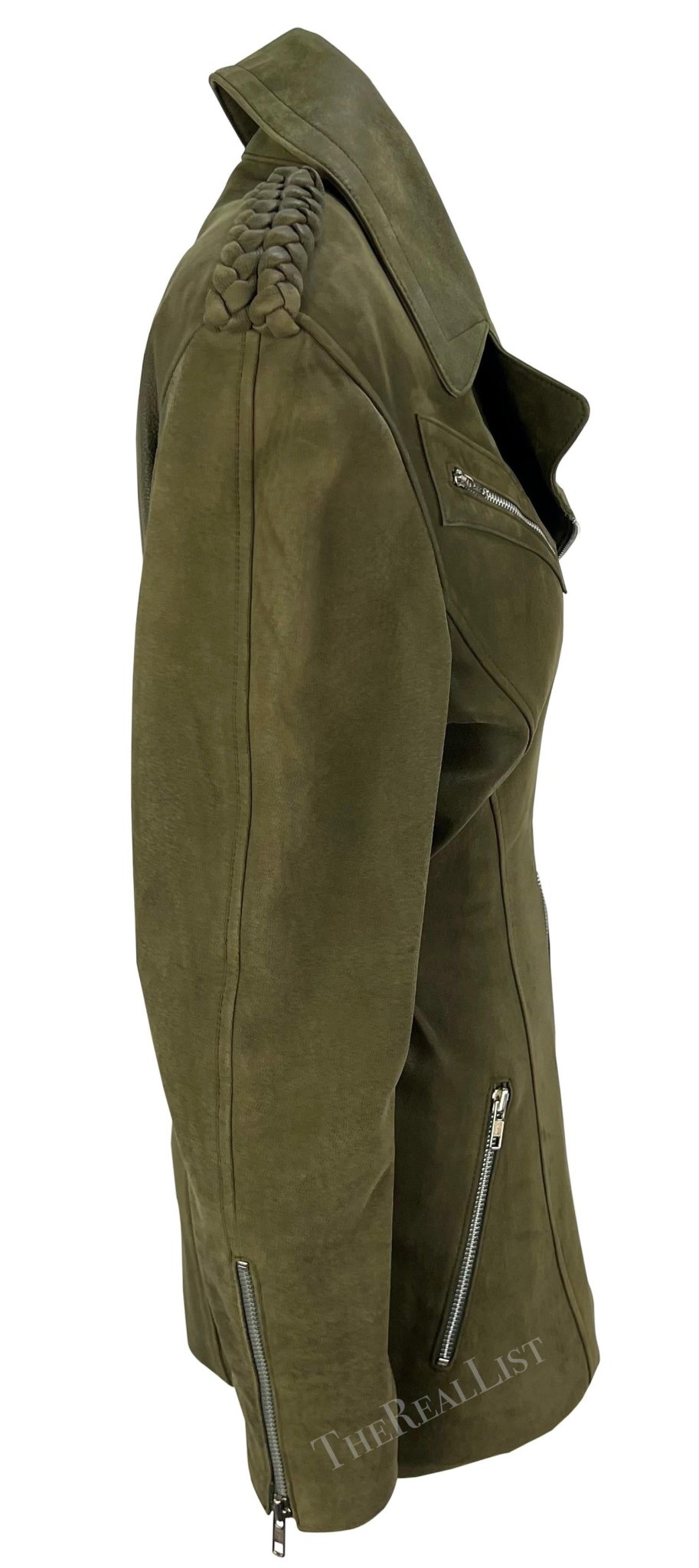 1980s Thierry Mugler Dark Green Moto Suede Jacket - RealList