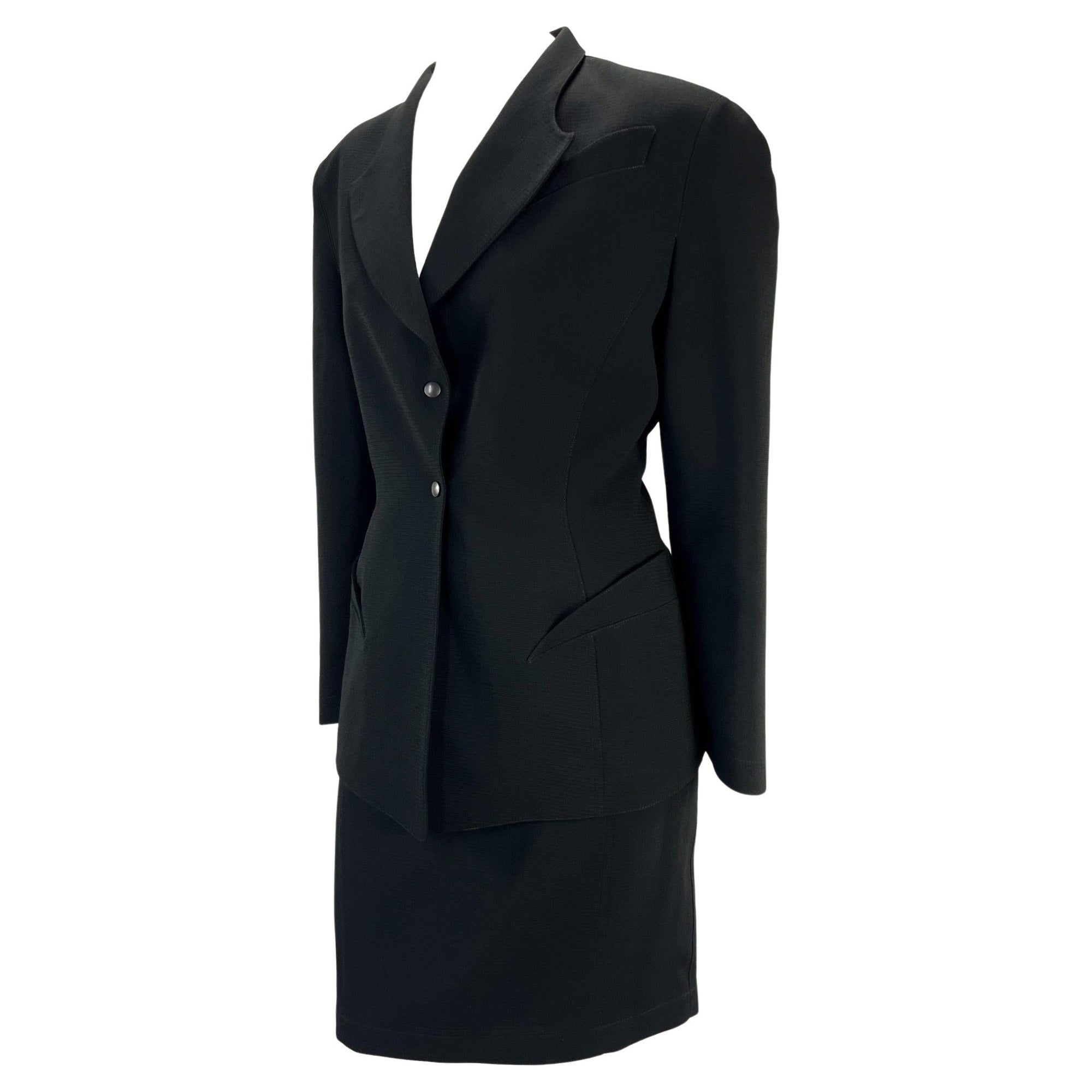 1980s Thierry Mugler Sculptural Black Wool Skirt Suit - RealList