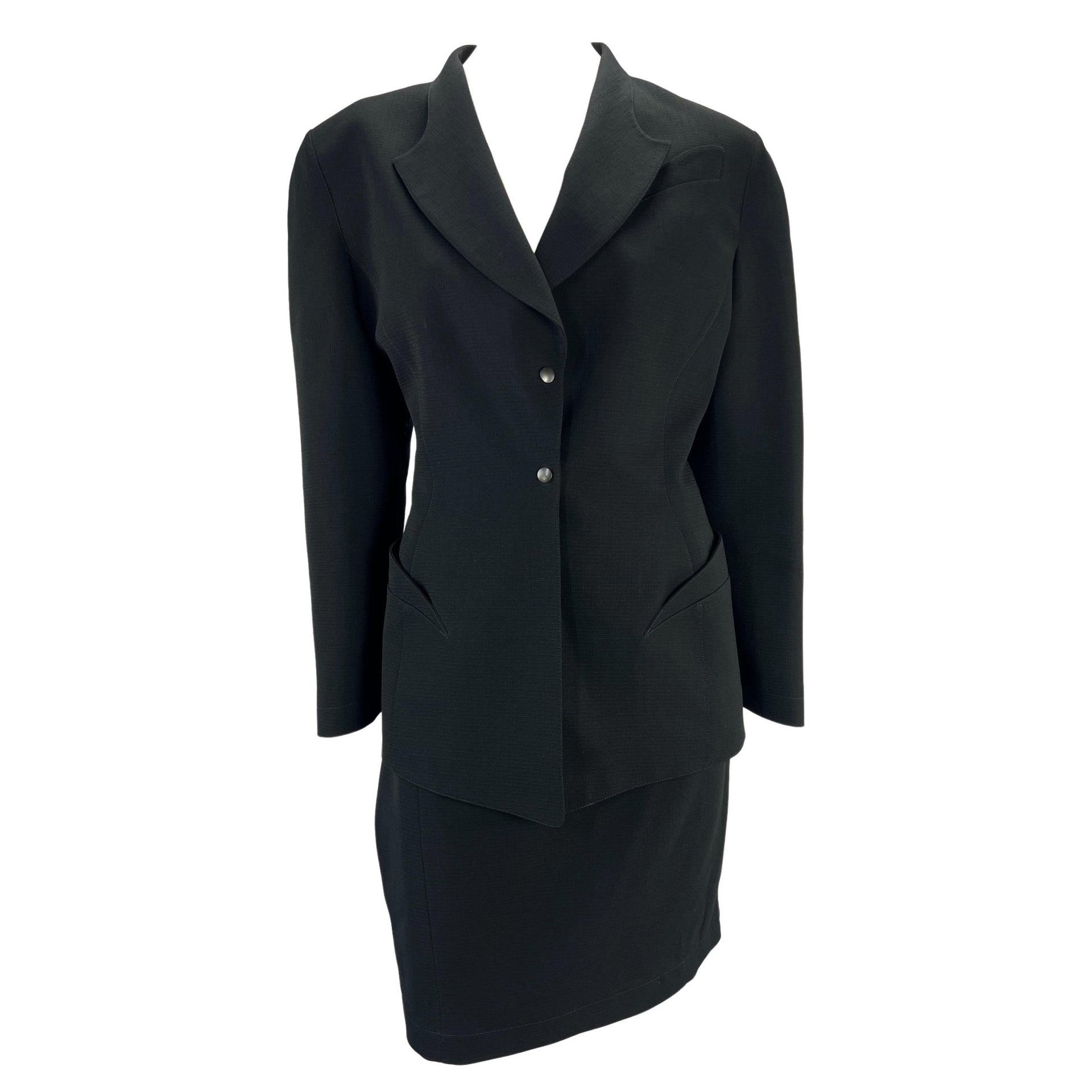 1980s Thierry Mugler Sculptural Black Wool Skirt Suit - RealList