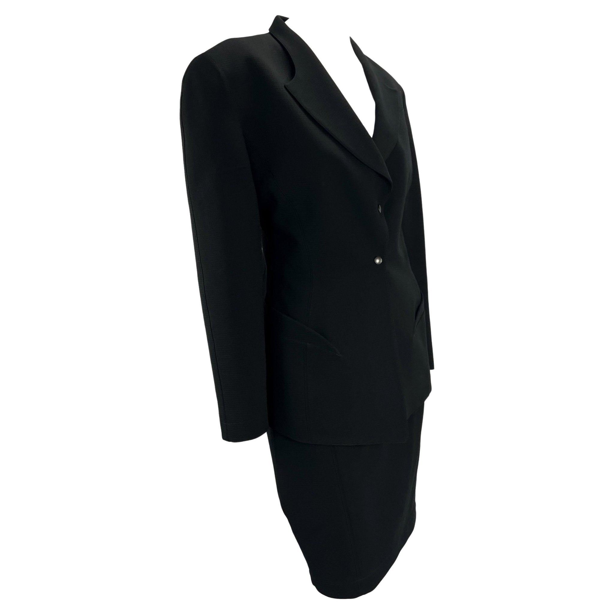 1980s Thierry Mugler Sculptural Black Wool Skirt Suit - RealList
