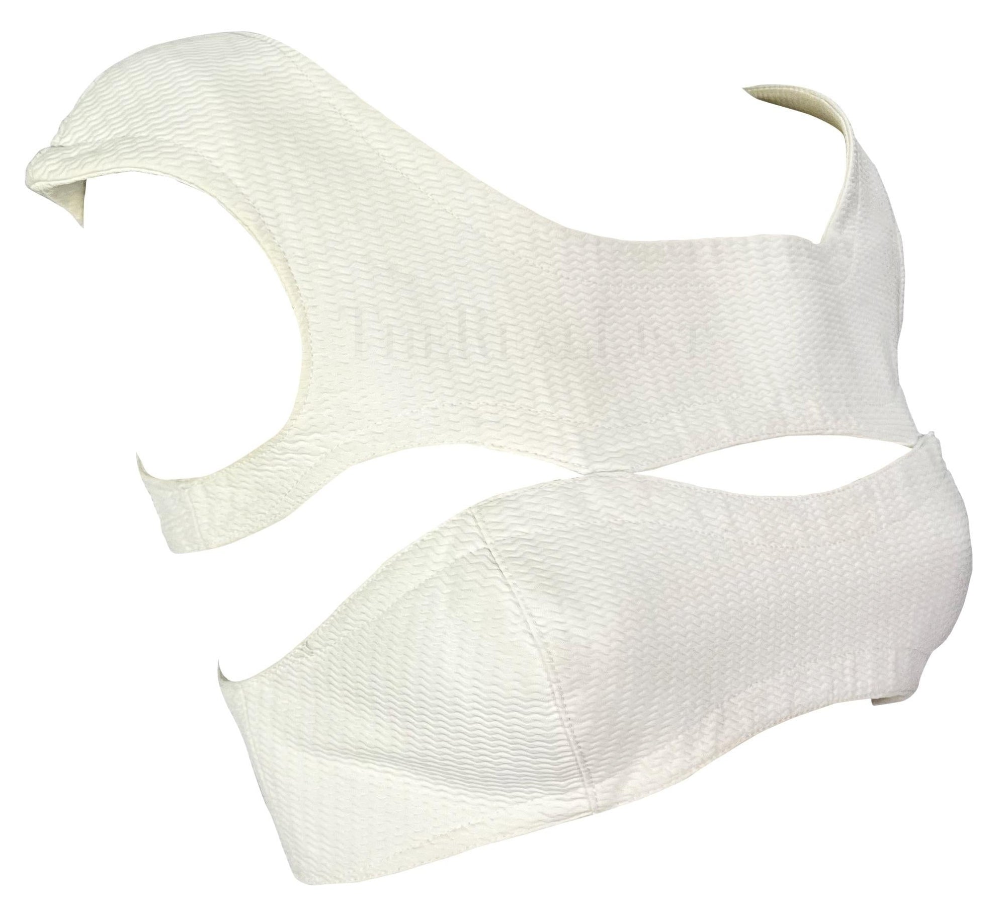 1980s Thierry Mugler White Textured Cut Out Crop Top - RealList