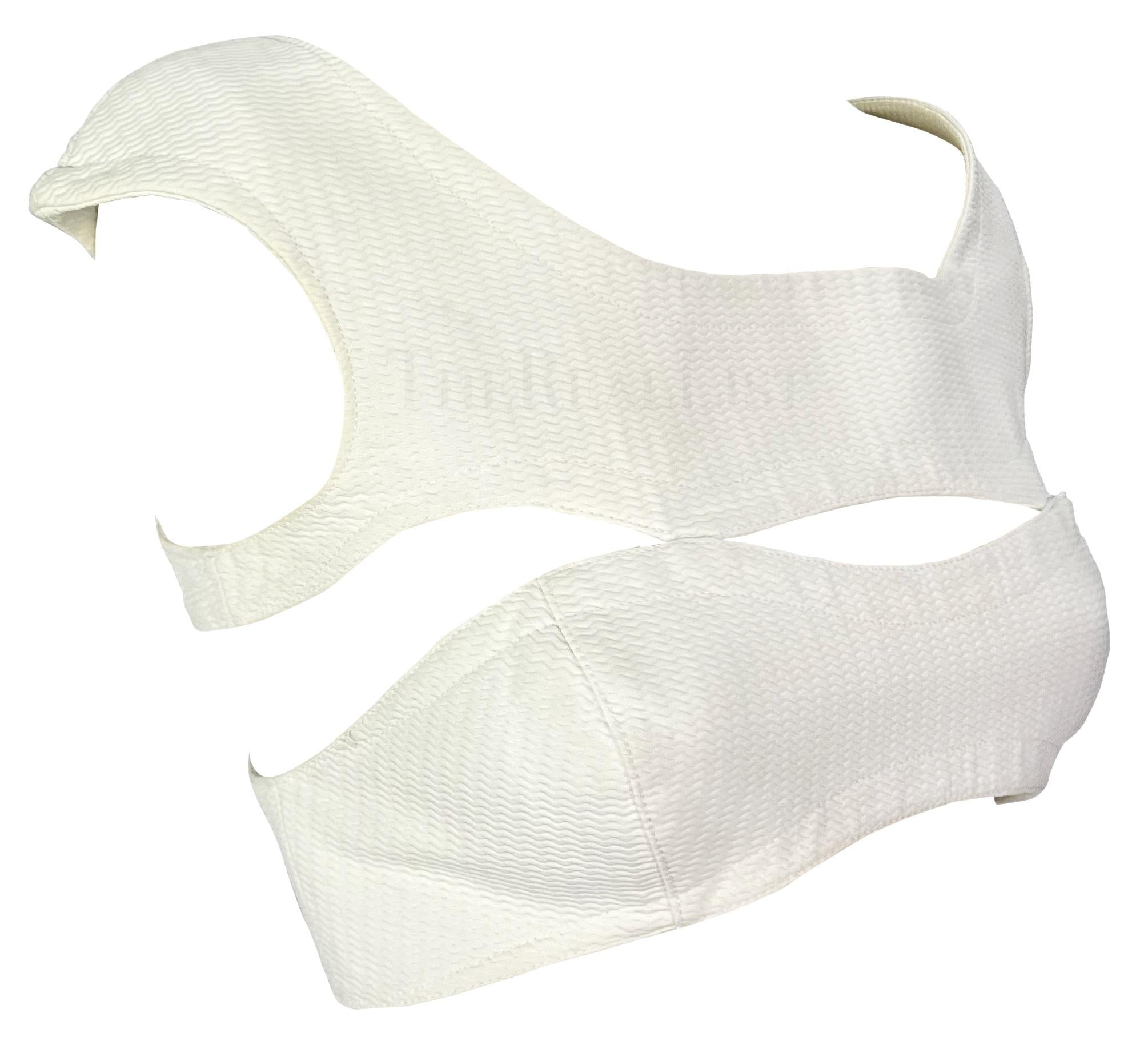 1980s Thierry Mugler White Textured Cut Out Crop Top - RealList