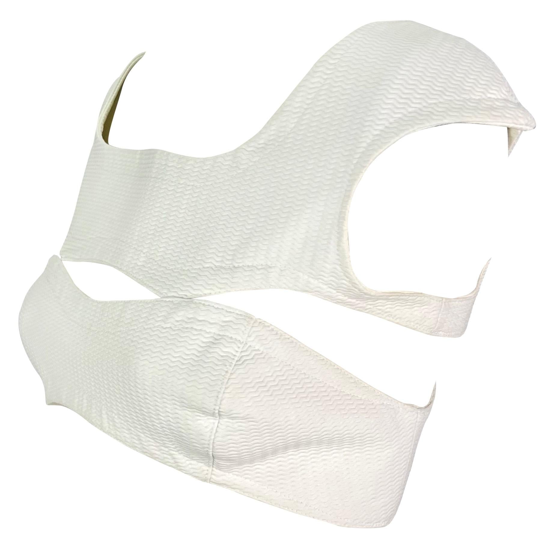 1980s Thierry Mugler White Textured Cut Out Crop Top - RealList