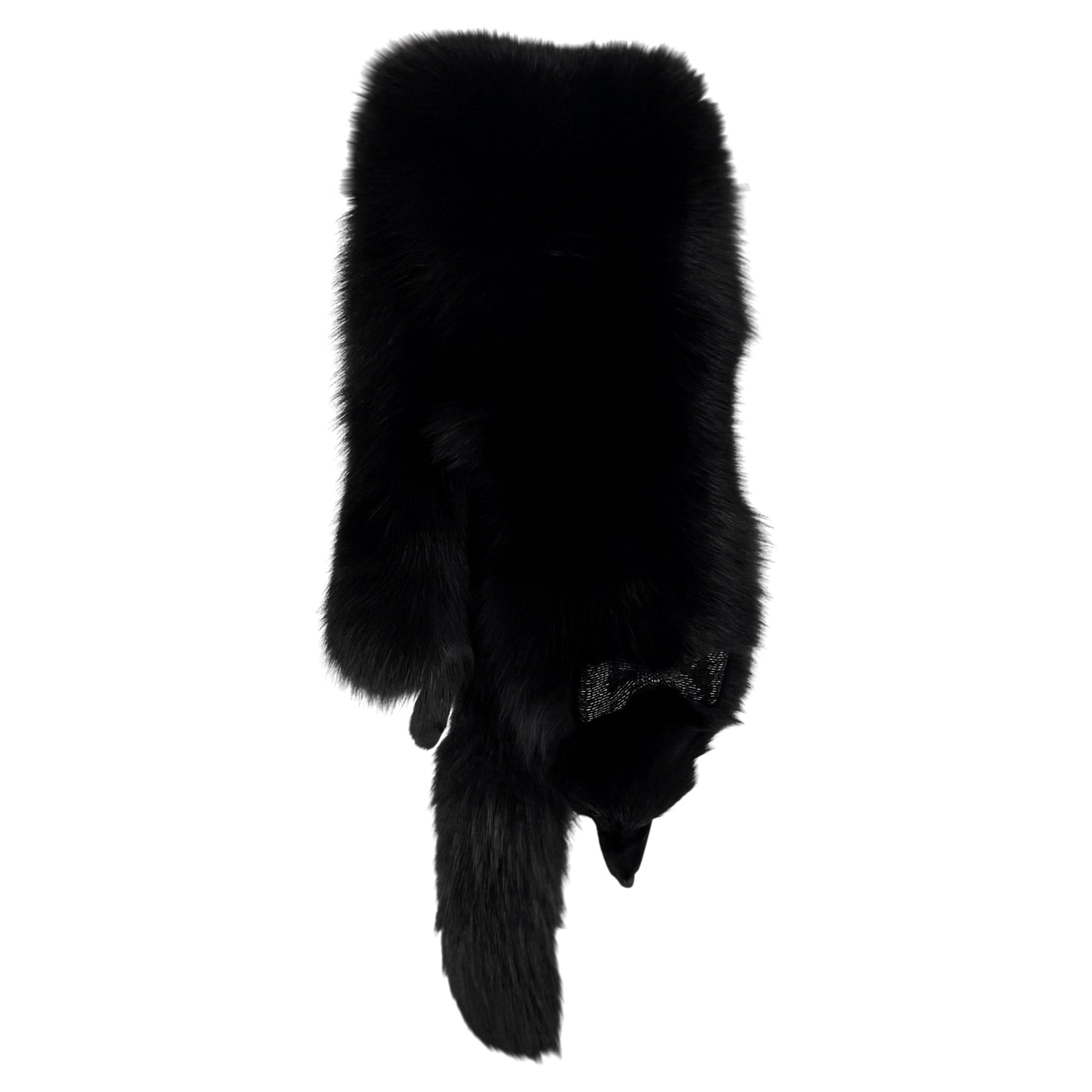 1984 Valentino Garavani Runway Rhinestone Beaded Bow Night Black Fox Fur Scarf - RealList