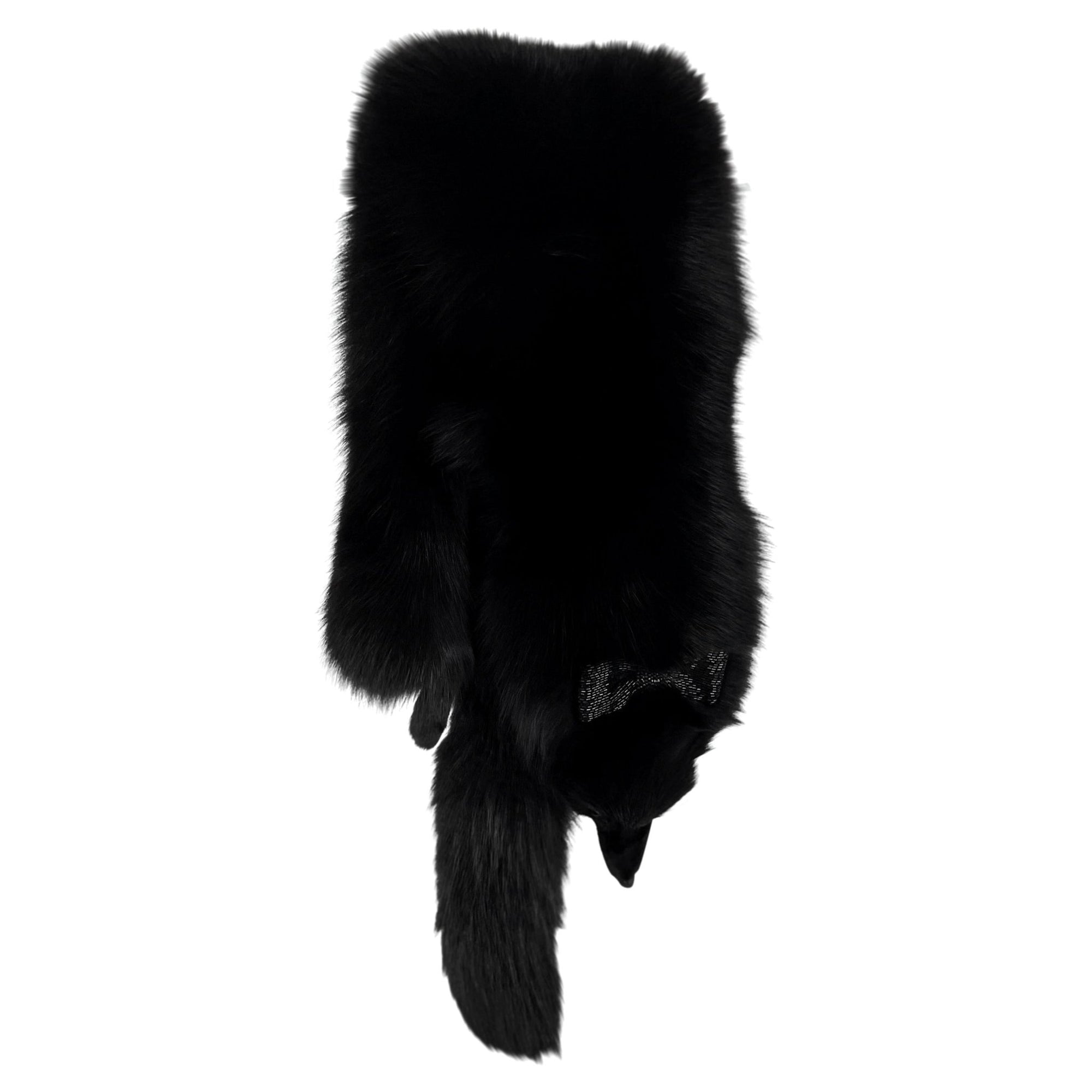 1984 Valentino Garavani Runway Rhinestone Beaded Bow Night Black Fox Fur Scarf - RealList