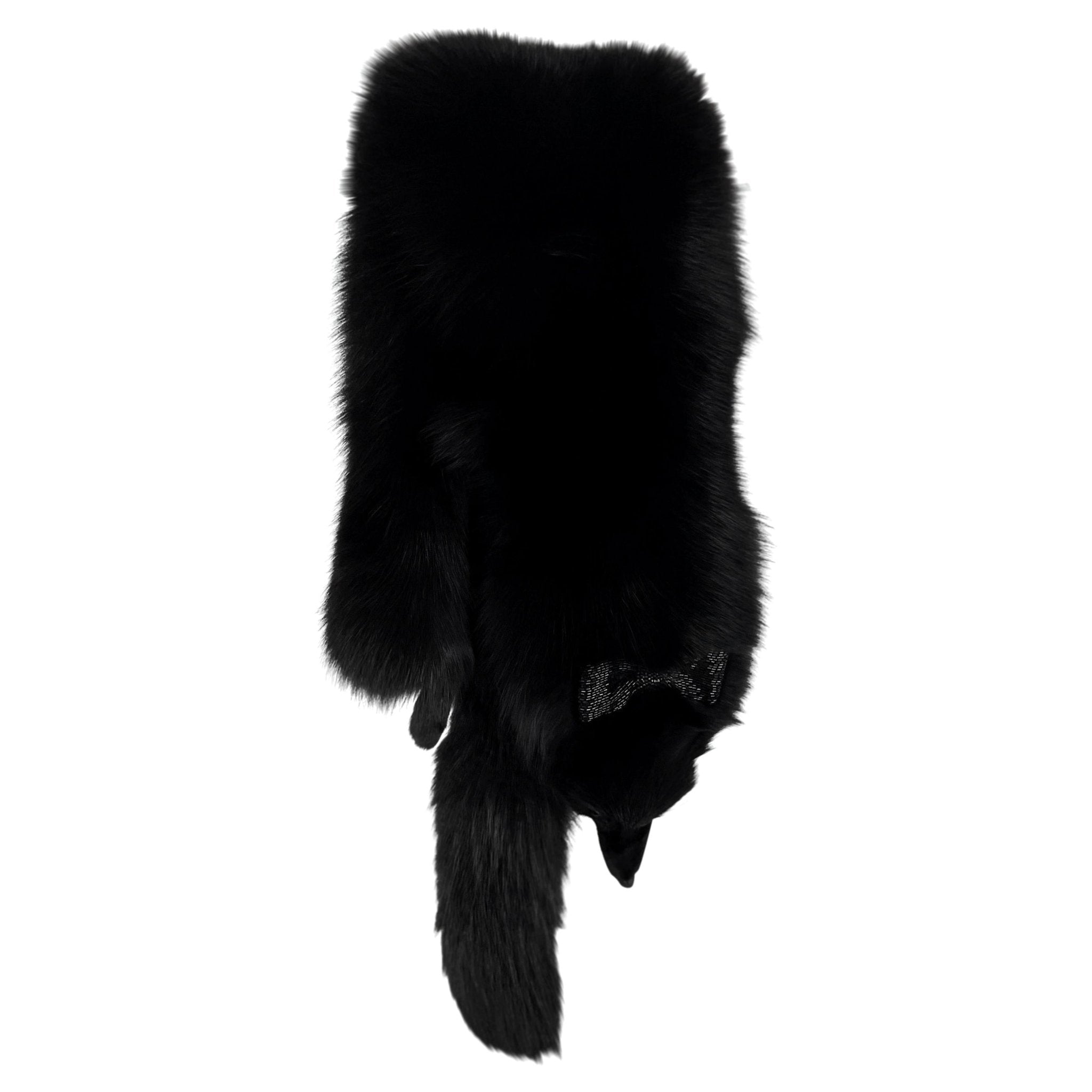 1984 Valentino Garavani Runway Rhinestone Beaded Bow Night Black Fox Fur Scarf - RealList