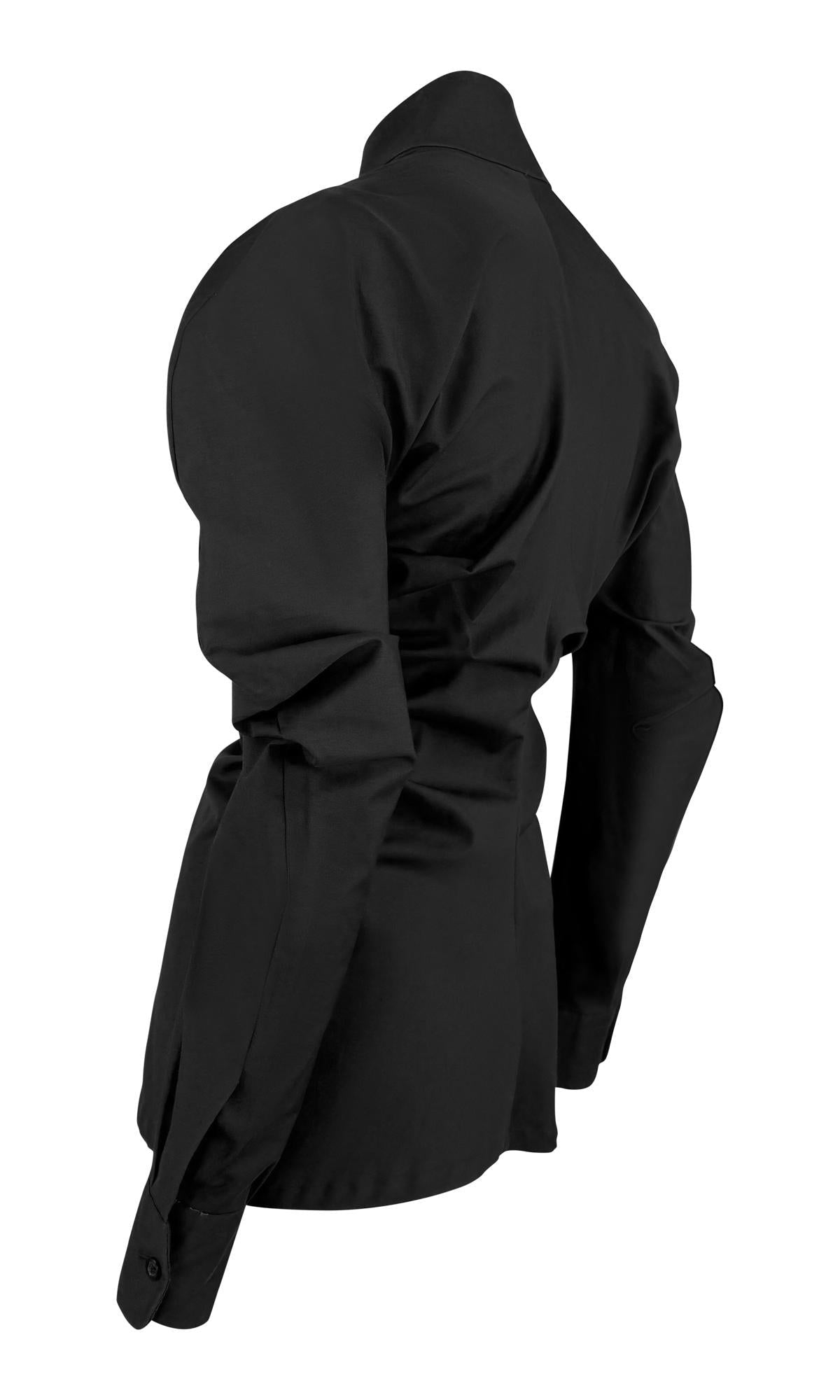 1990s Alexander McQueen Black Collared Button Up Rounded Blouse Top - RealList