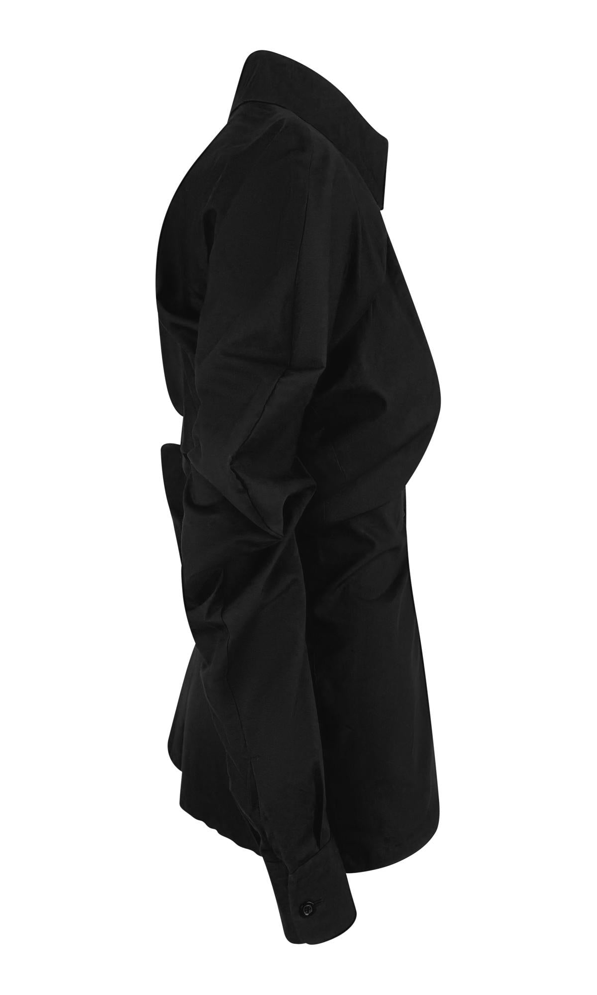 1990s Alexander McQueen Black Collared Button Up Rounded Blouse Top - RealList