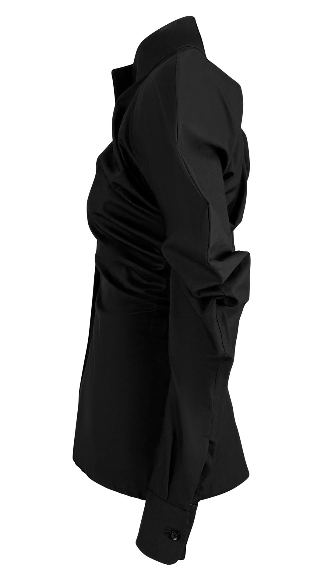 1990s Alexander McQueen Black Collared Button Up Rounded Blouse Top - RealList