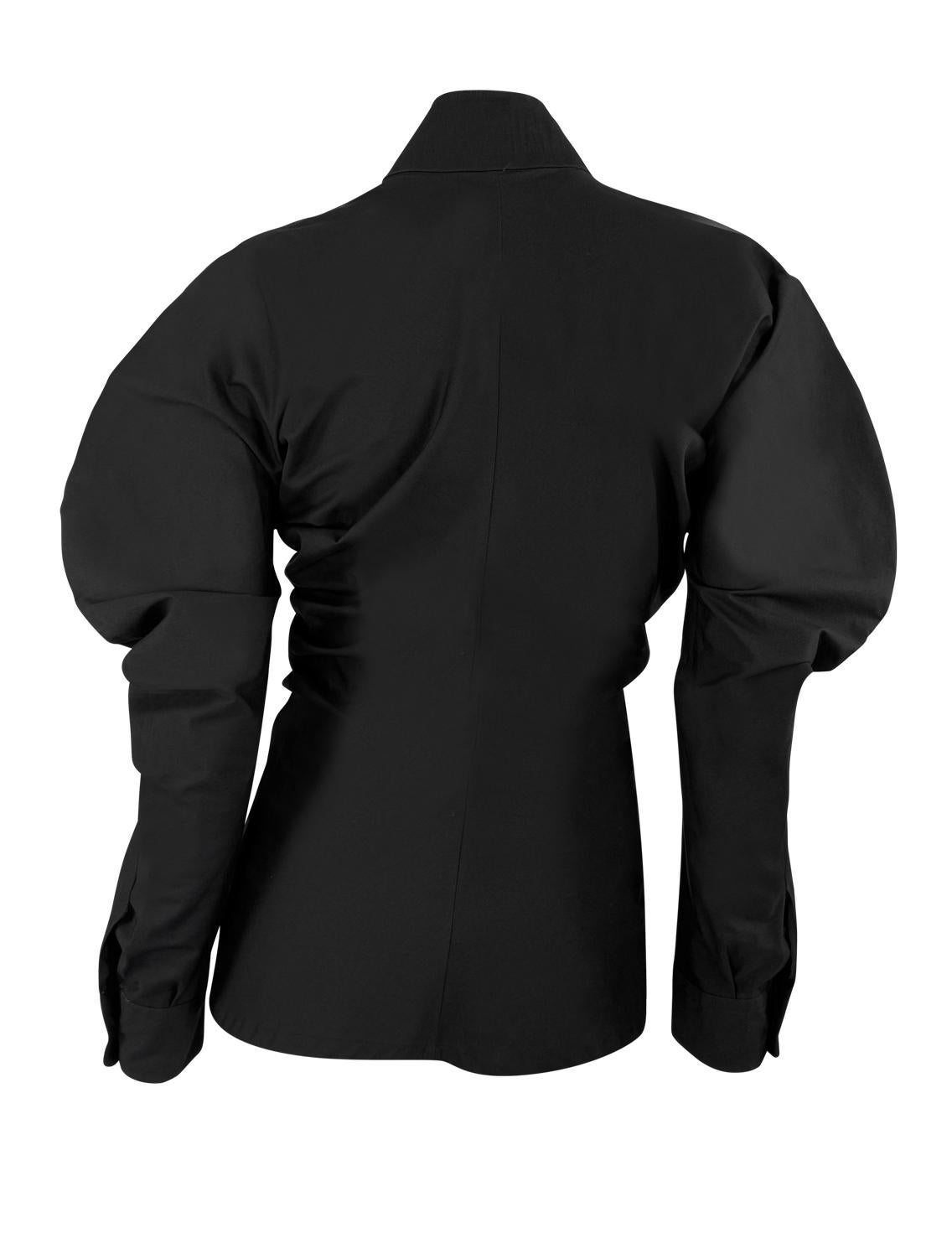 1990s Alexander McQueen Black Collared Button Up Rounded Blouse Top - RealList