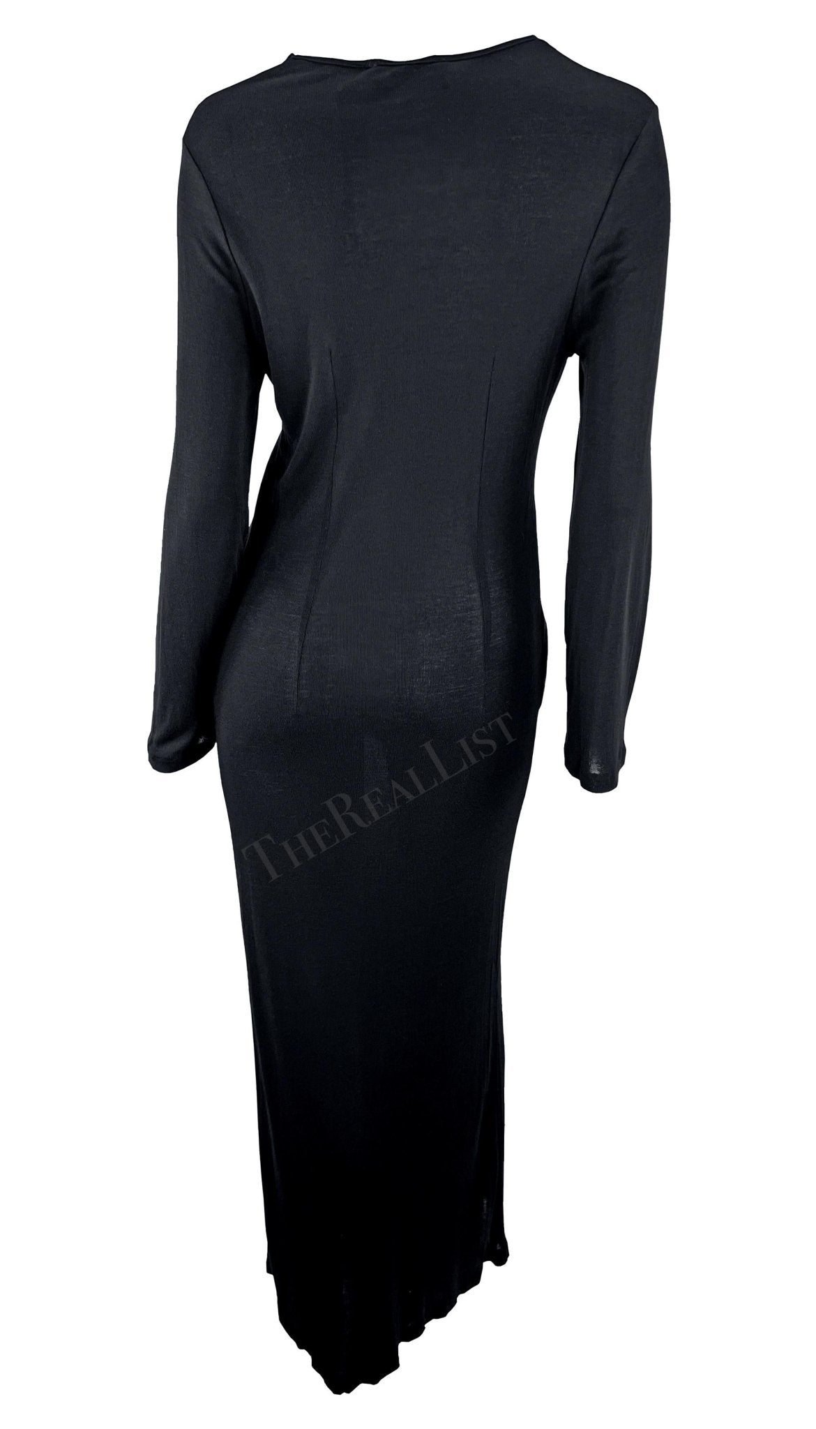1990s Ann Demeulemeester Semi - Sheer Black Long Sleeve Draped Waist Gown - RealList
