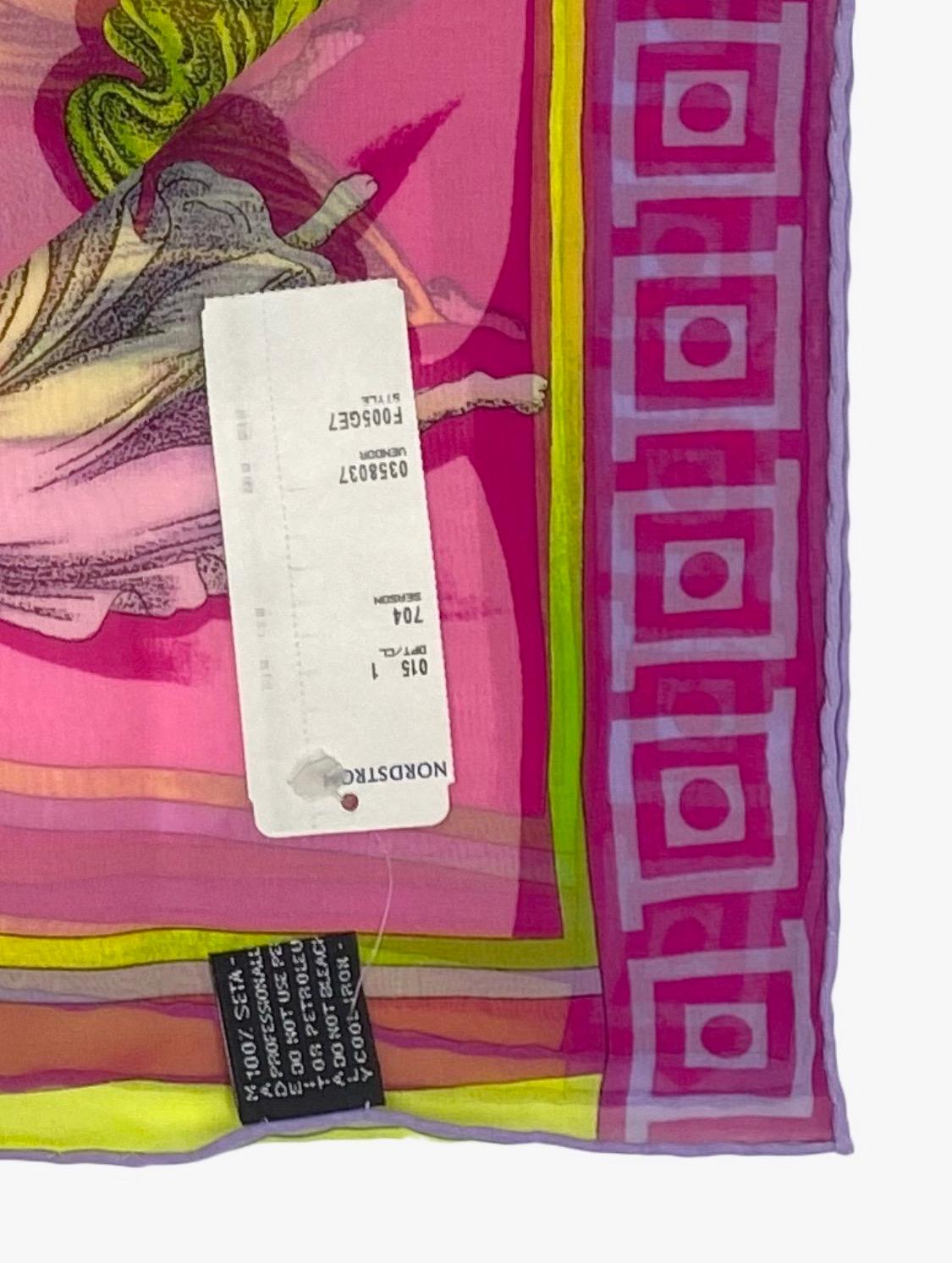 1990s Atelier Versace by Gianni Versace Amore Psiche Neon Silk Square Scarf New - RealList